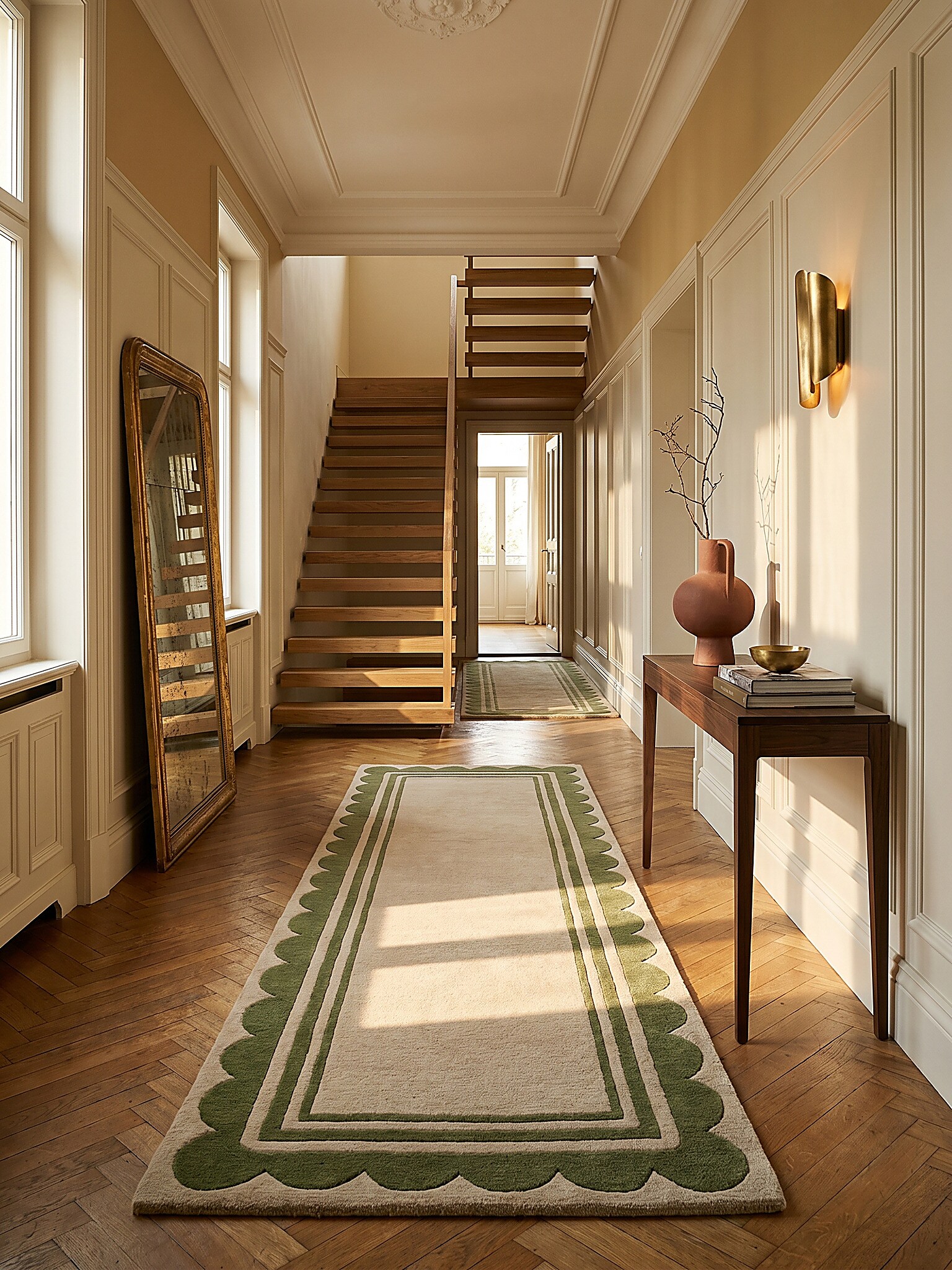 L&auml;ufer Wolle Gr&uuml;n-Beige 80 x 230 cm - WENSUM | Kadima Design - Bild 1