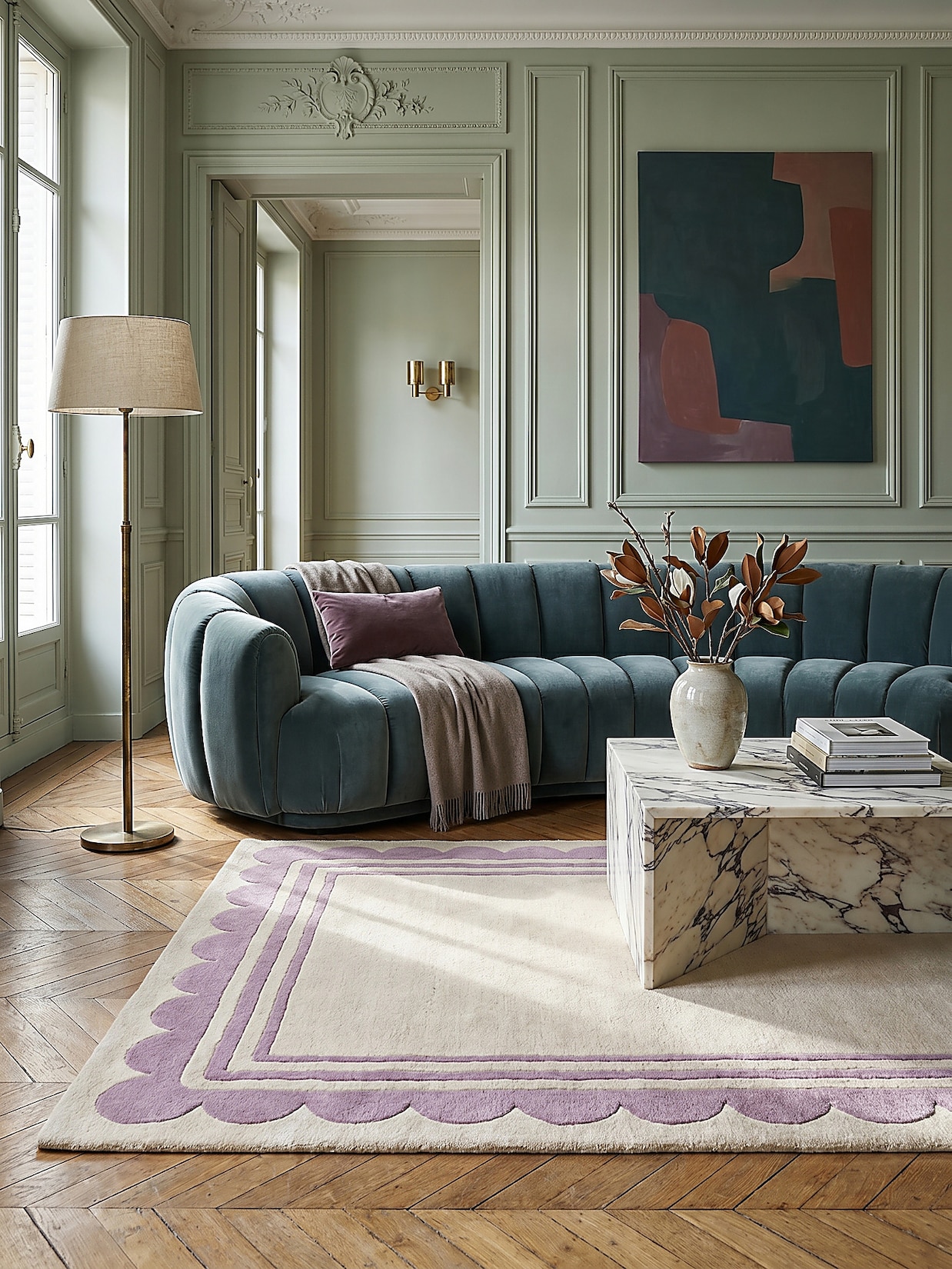 Wollteppich handgetuftet Lila-Beige 160 x 230 cm - WENSUM Kadima