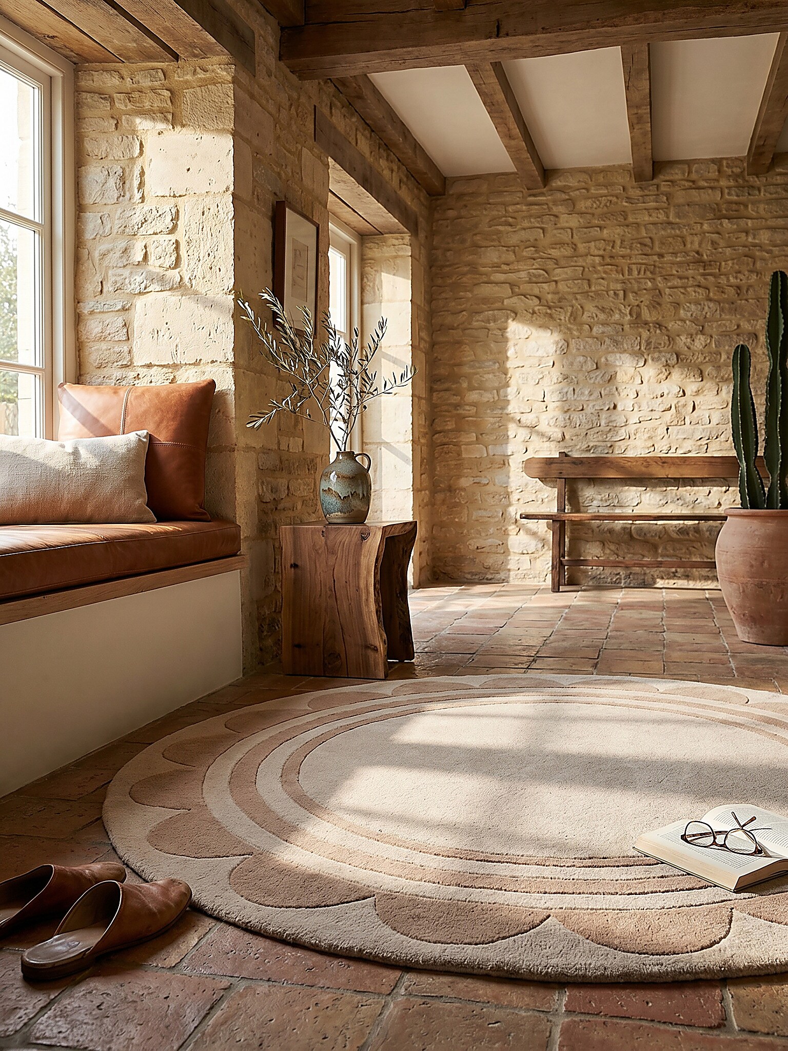 Wollteppich rund Beige &Oslash;120 cm - WENSUM | Kadima Design - Bild 1