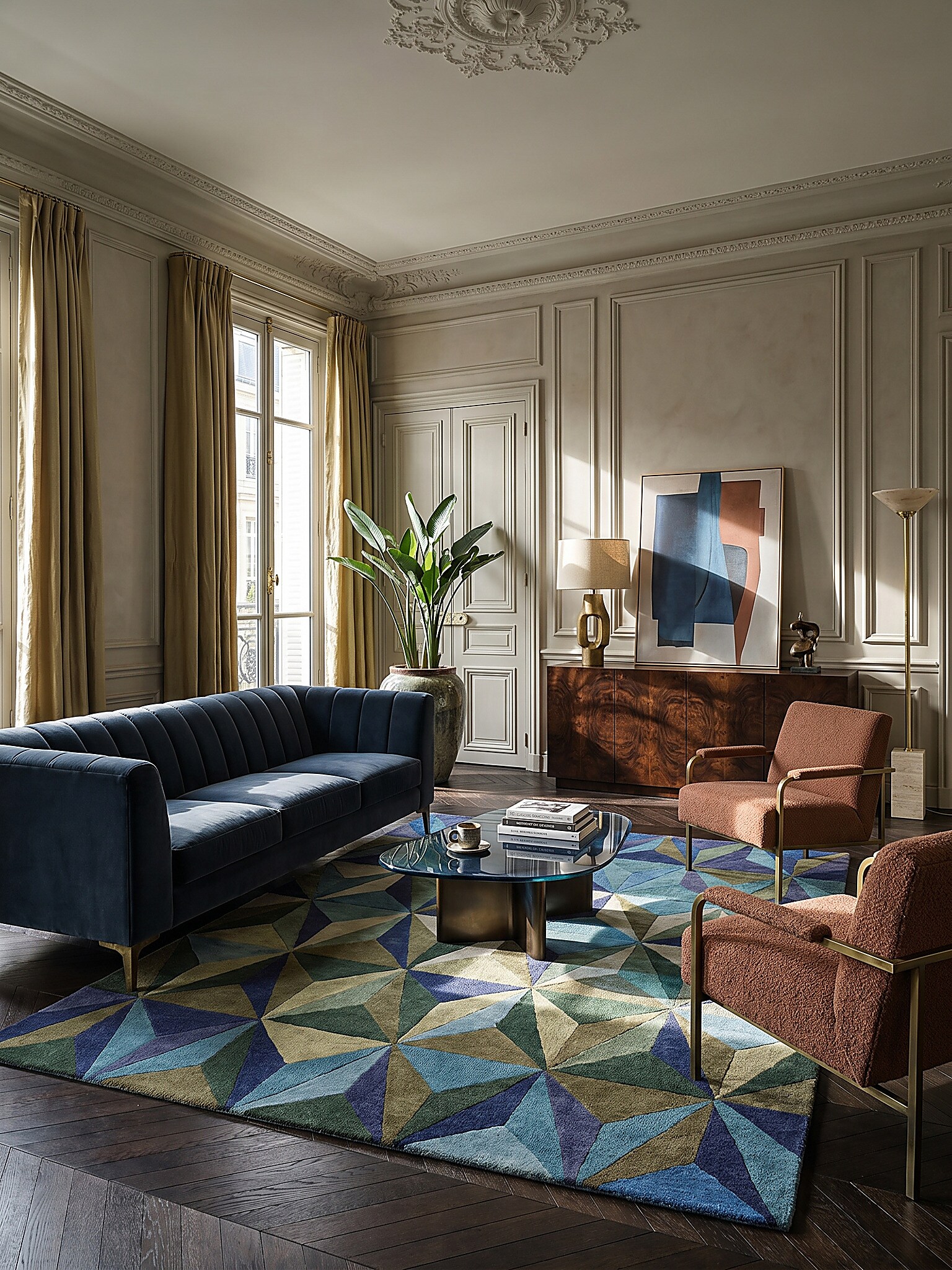 Wollteppich geometrisch Blau-Gr&uuml;n 160 x 230 cm - DERWENT | Kadima - Bild 1