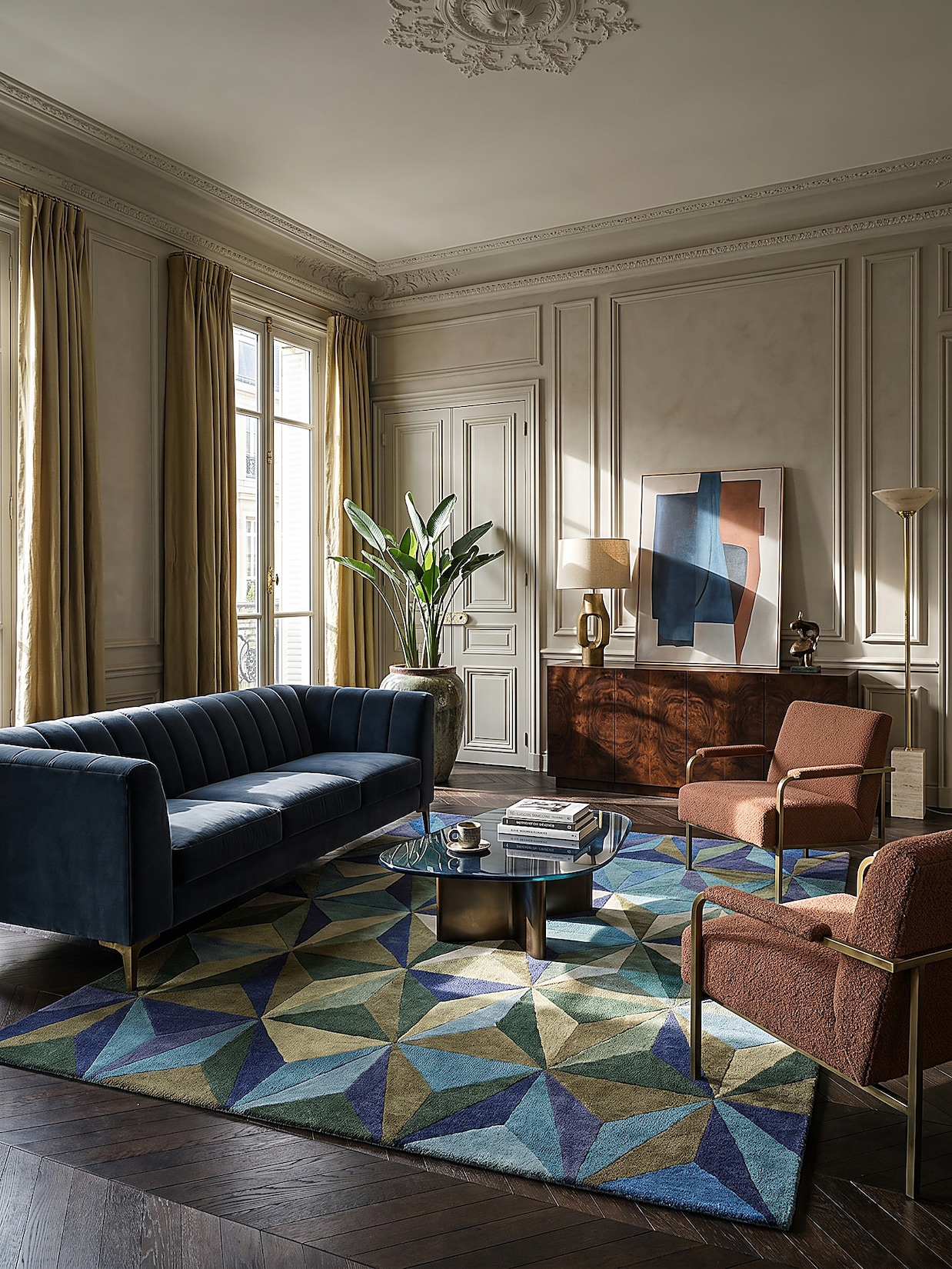 Wollteppich geometrisch Blau-Grün 160 x 230 cm - DERWENT Kadima
