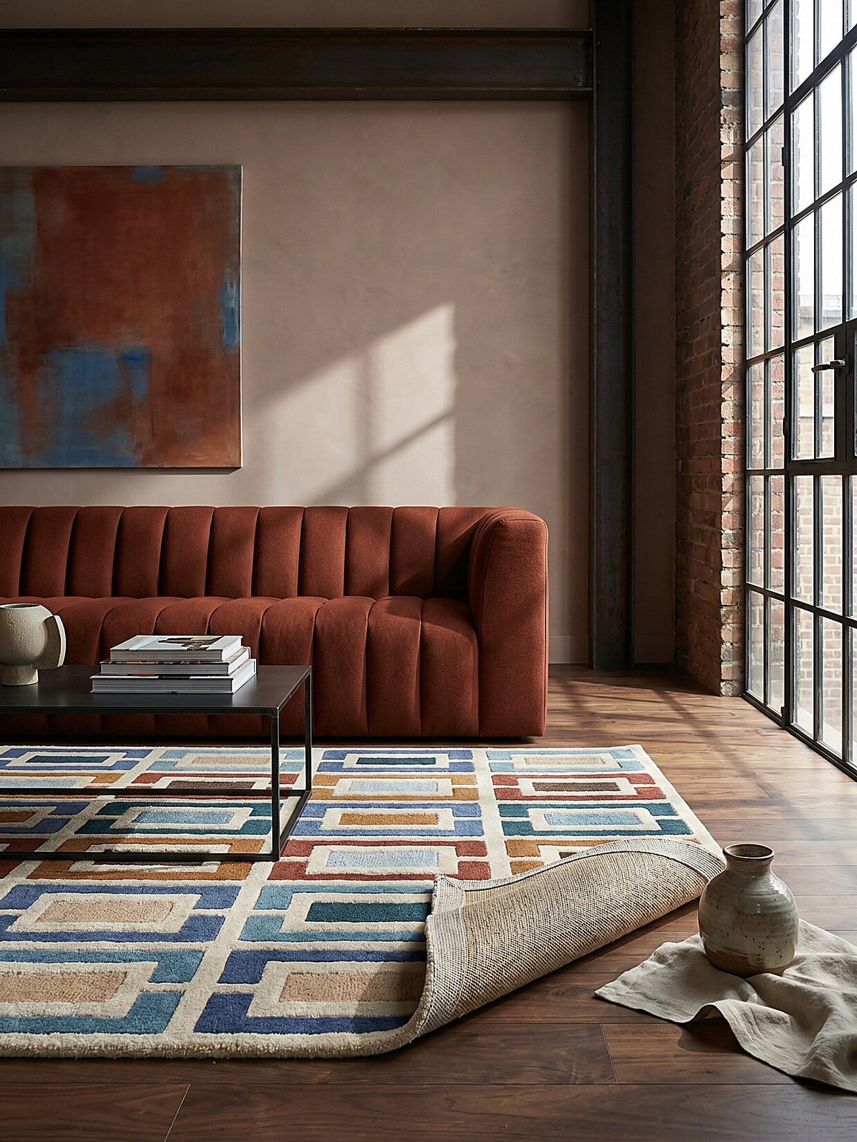 Wollteppich geometrisch Blau-Bunt 80 x 150 cm - DERWENT Kadima