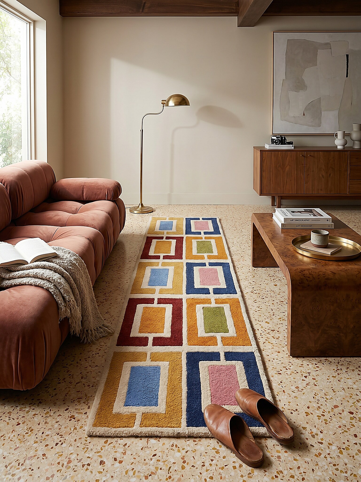L&auml;ufer geometrisch Orange-Bunt 60 x 230 cm - DERWENT | Kadima Design - Bild 1