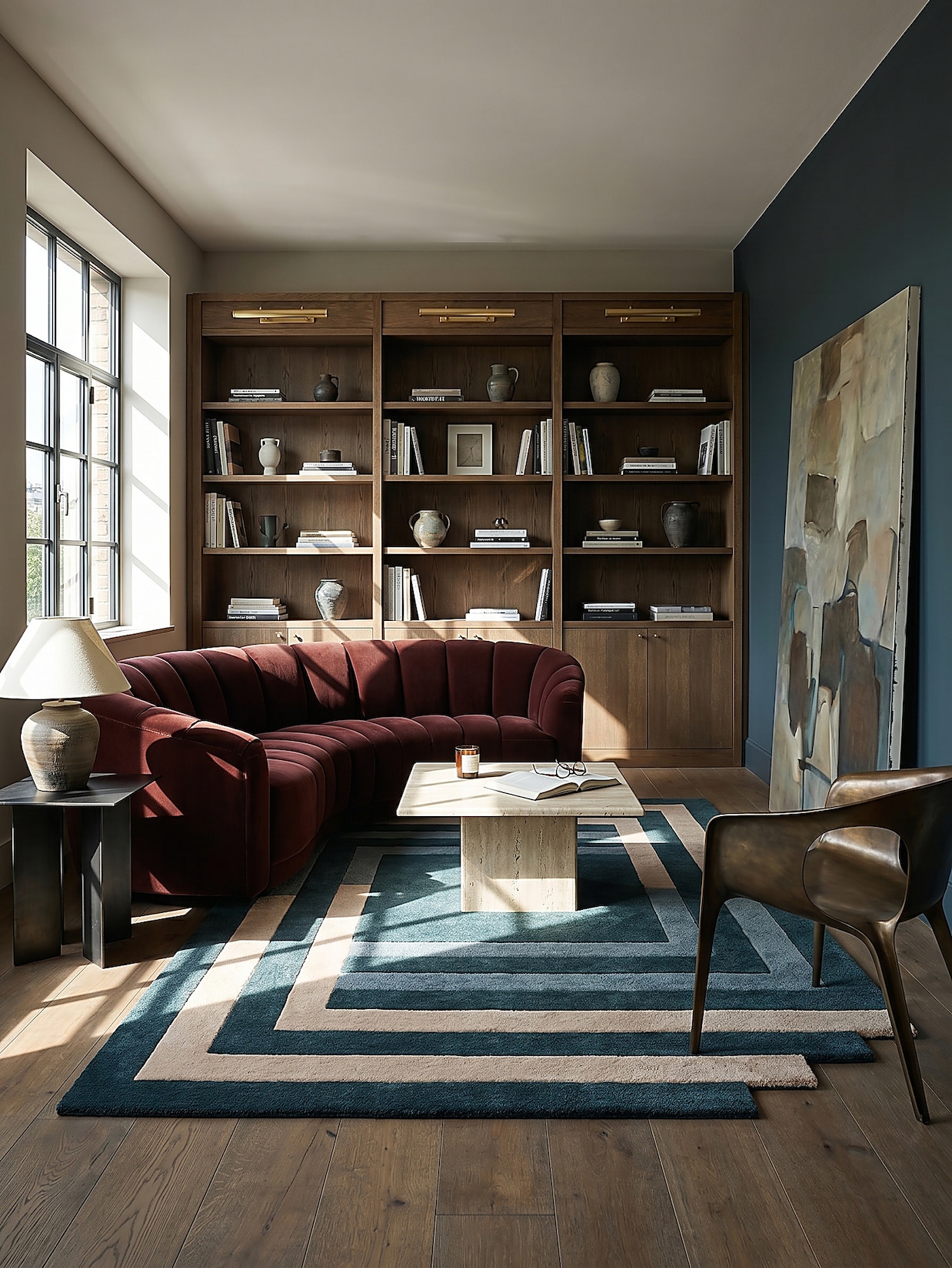 Wollteppich geometrisch Türkis-Beige 200 x 290 cm - HALLEIN Kadima