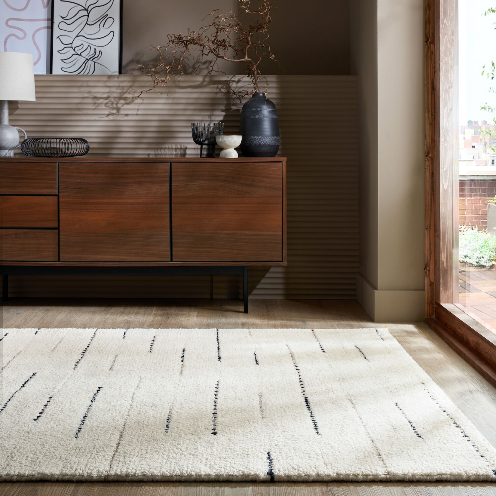 Wollteppich gestreift Beige-Schwarz 200 x 290 cm - THORN Kadima