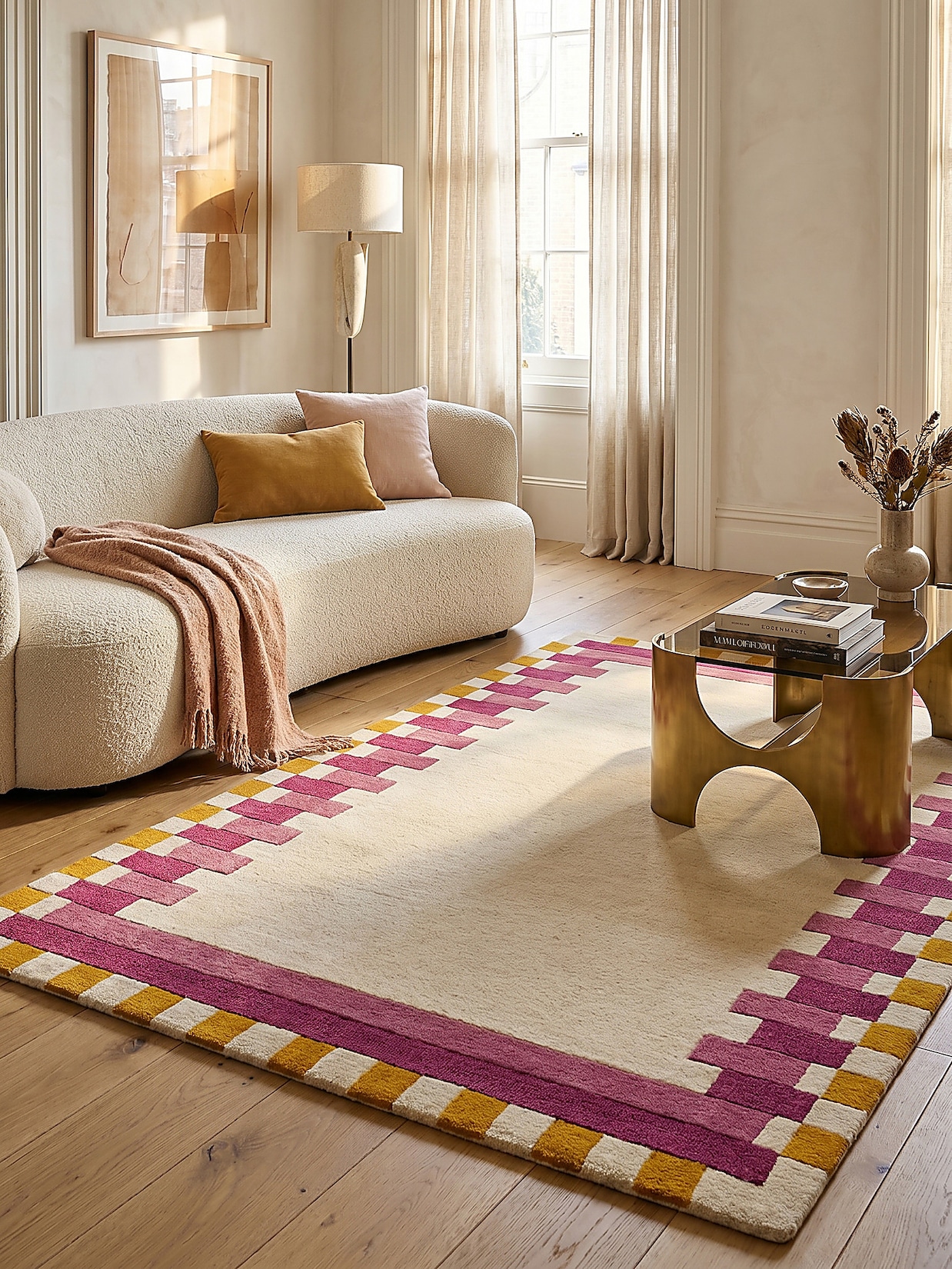 Wollteppich geometrisch Rosa-Gelb 120 x 170 cm - WENSUM Kadima