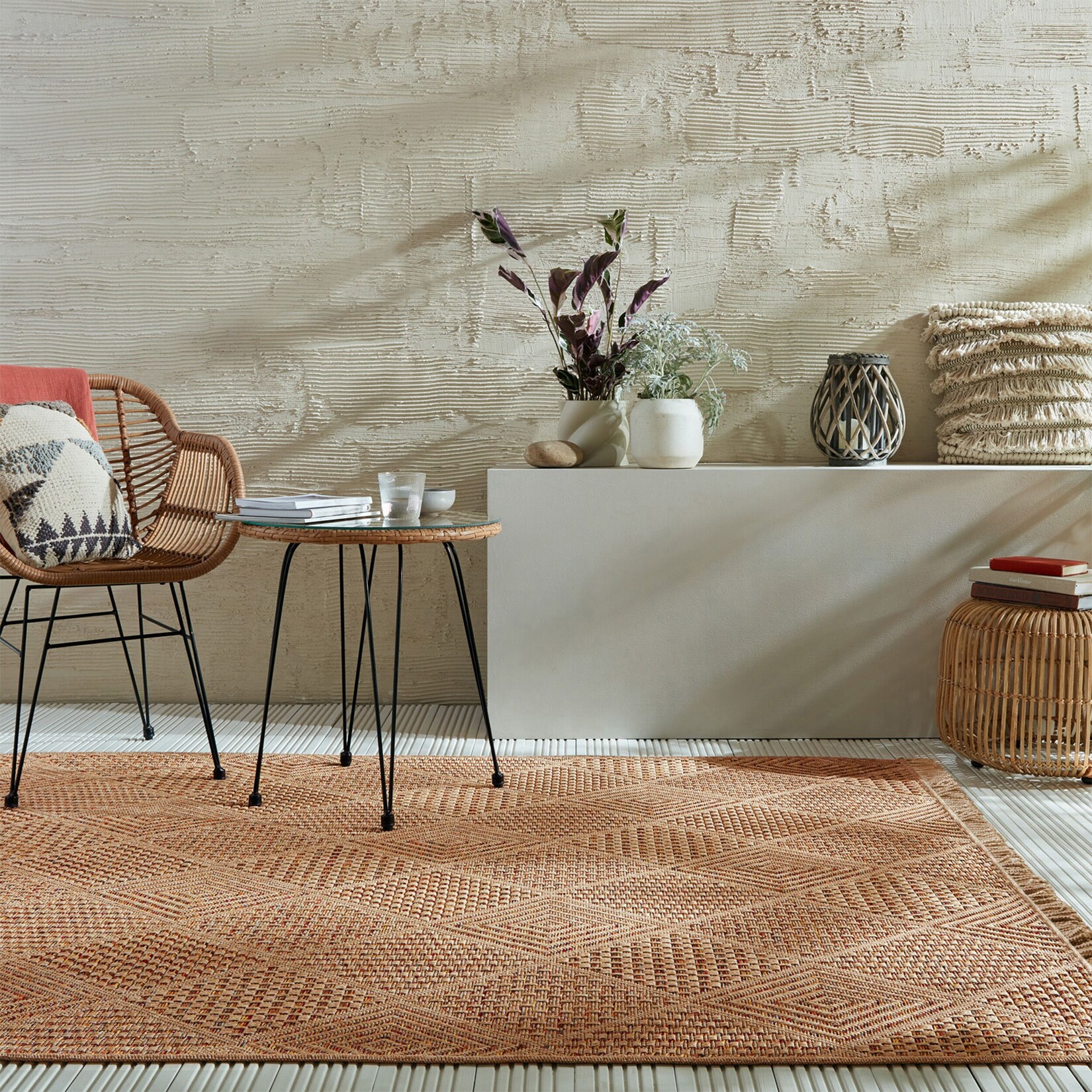 Outdoor-Teppich Rauten Natur-Terrakotta 200 x 290 cm - CLYST Kadima
