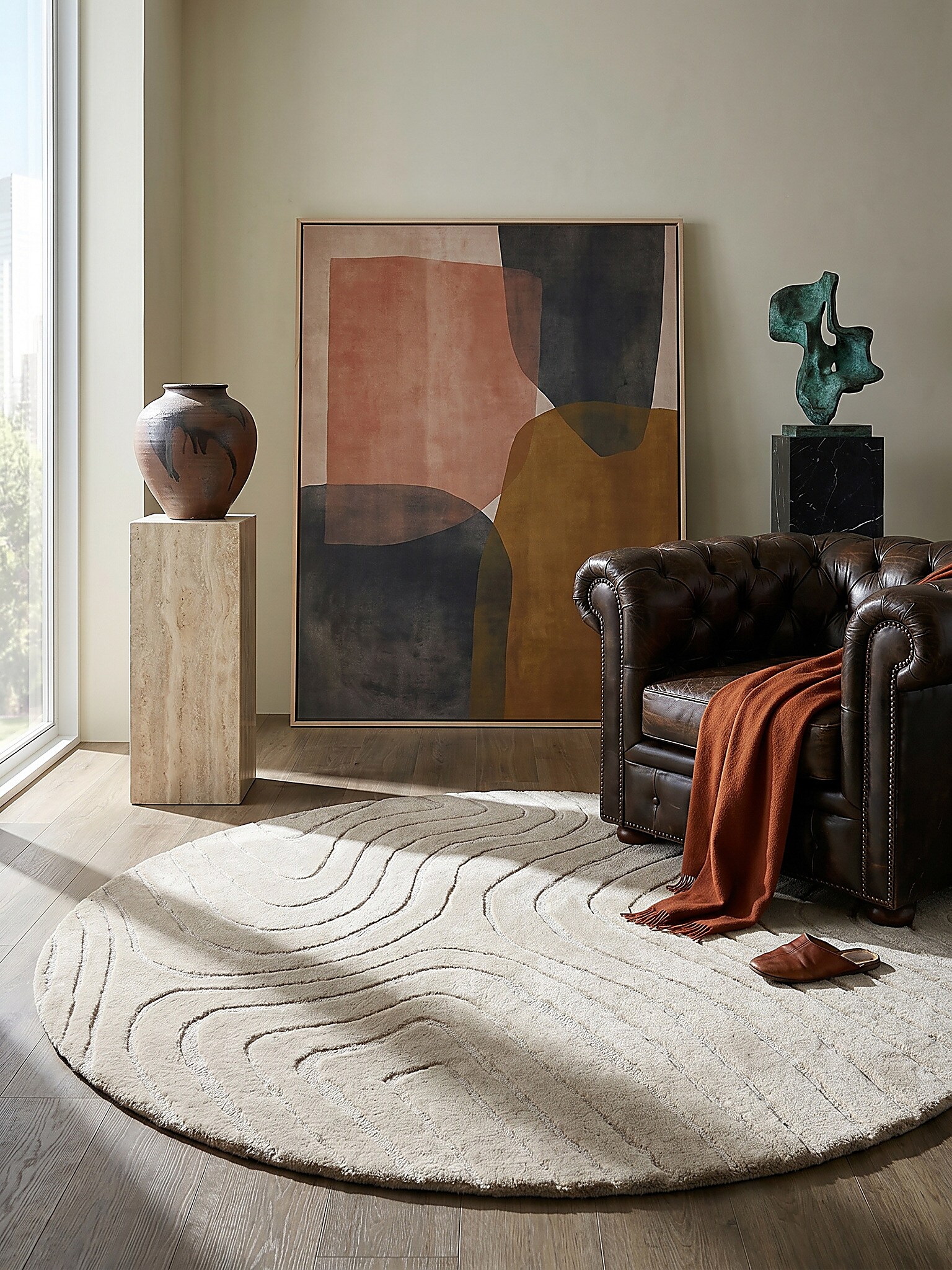 Wollteppich abstrakt Beige &Oslash;160 cm - LEVEN | Kadima Design - Bild 1