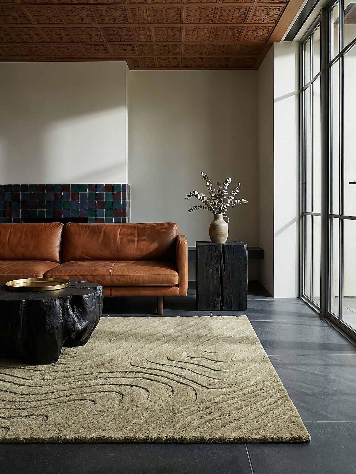 Wollteppich abstrakt Olivegrün 120 x 170 cm - LEVEN Kadima Design
