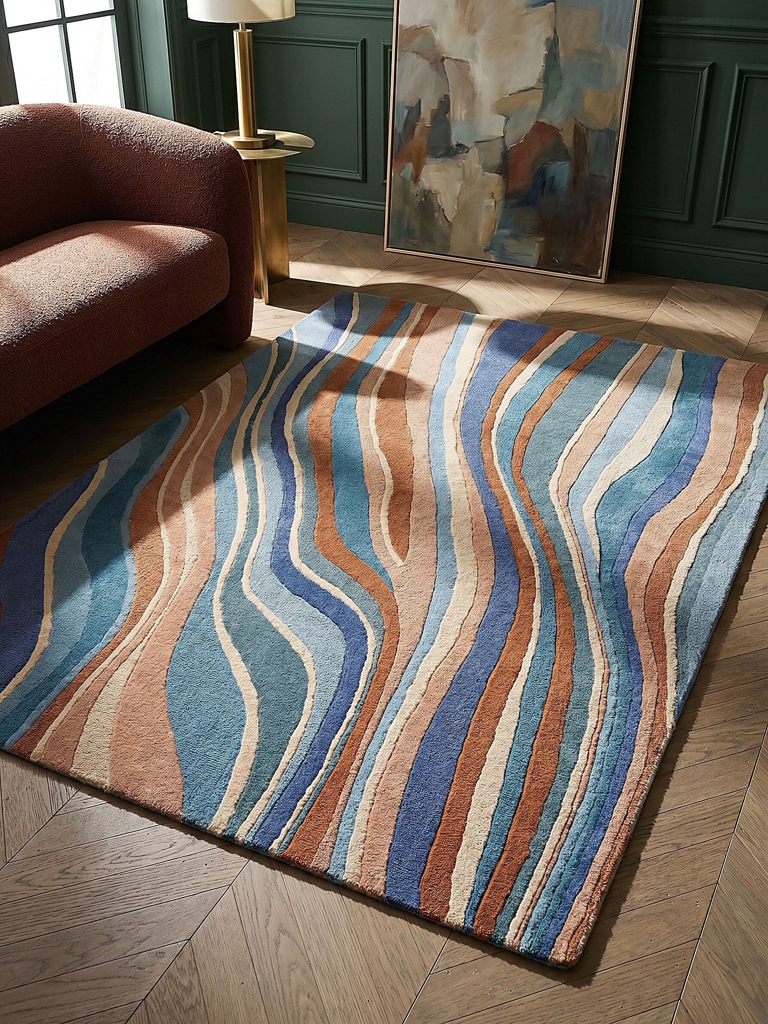 Wollteppich abstrakt Blau-Bunt 120 x 170 cm - DERWENT | Kadima Design - Bild 1
