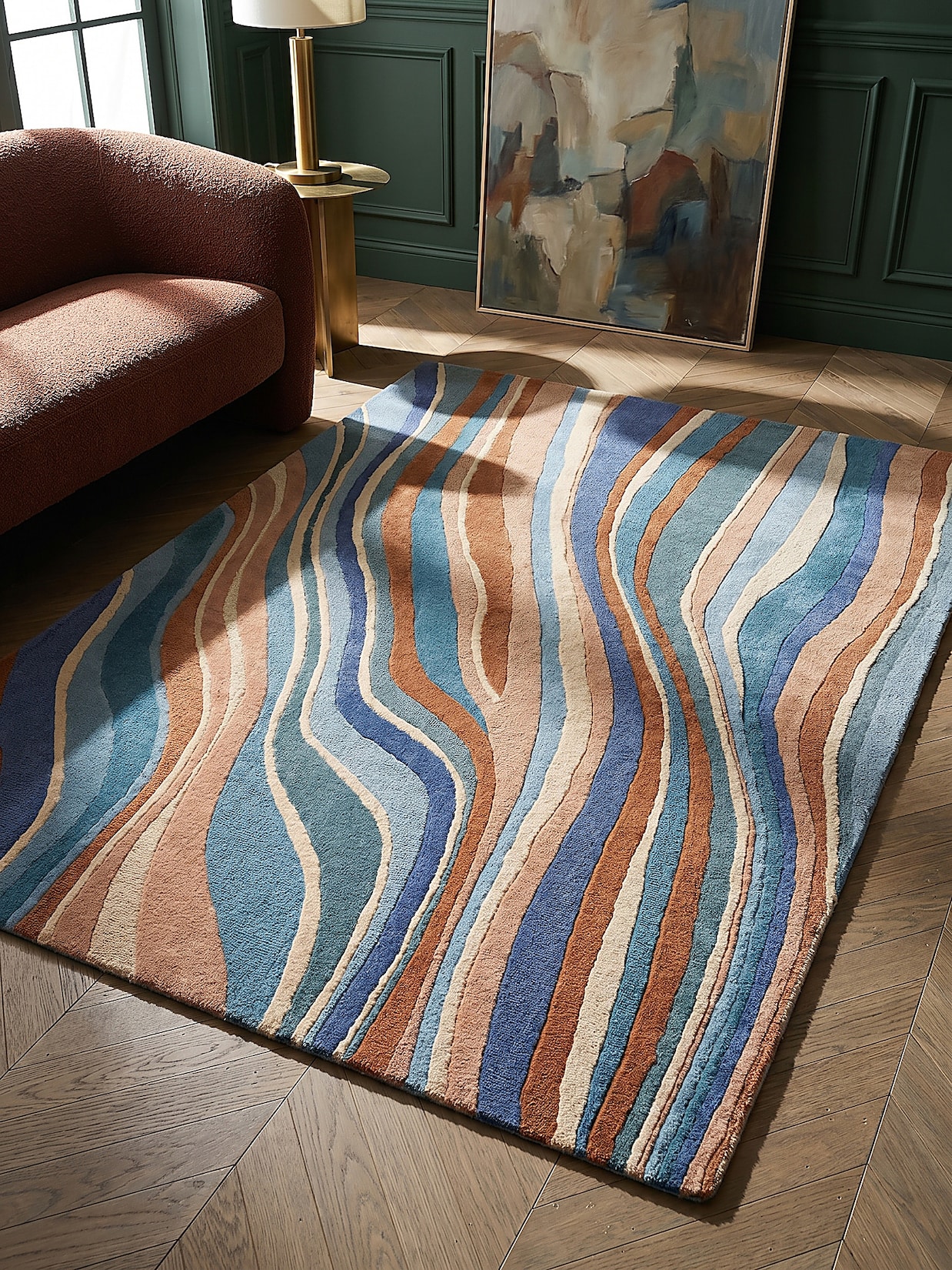 Wollteppich abstrakt Blau-Bunt 120 x 170 cm - DERWENT Kadima Design