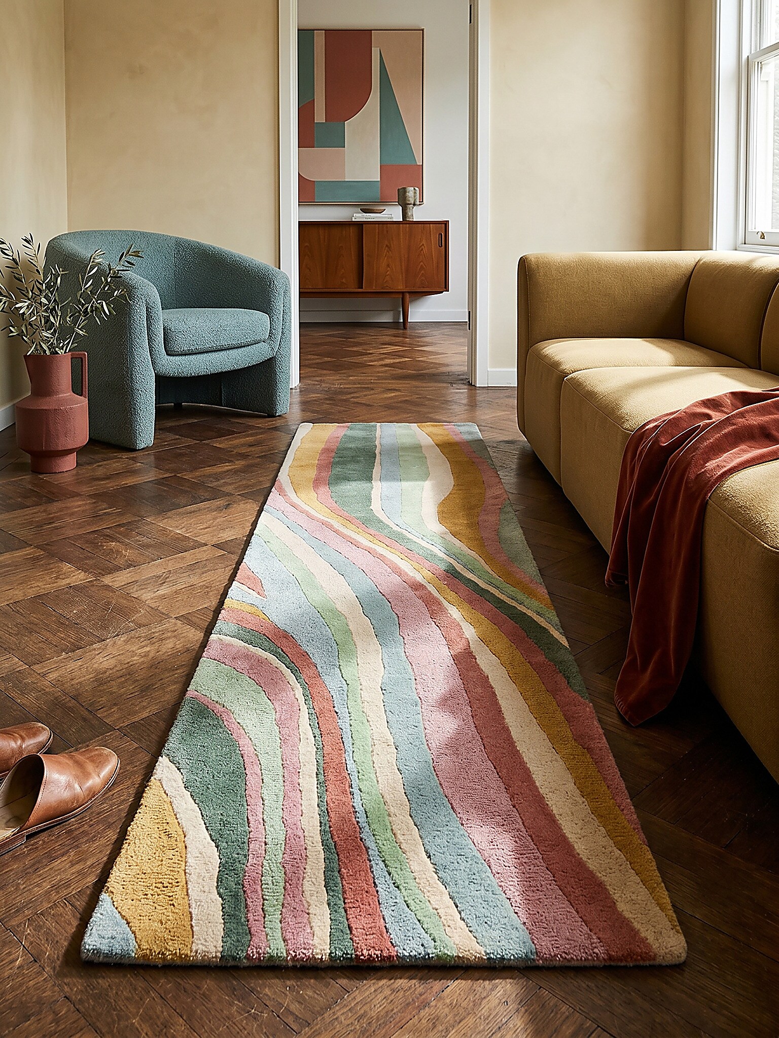 L&auml;ufer abstrakt Gr&uuml;n-Bunt 60 x 230 cm - DERWENT | Kadima Design - Bild 1