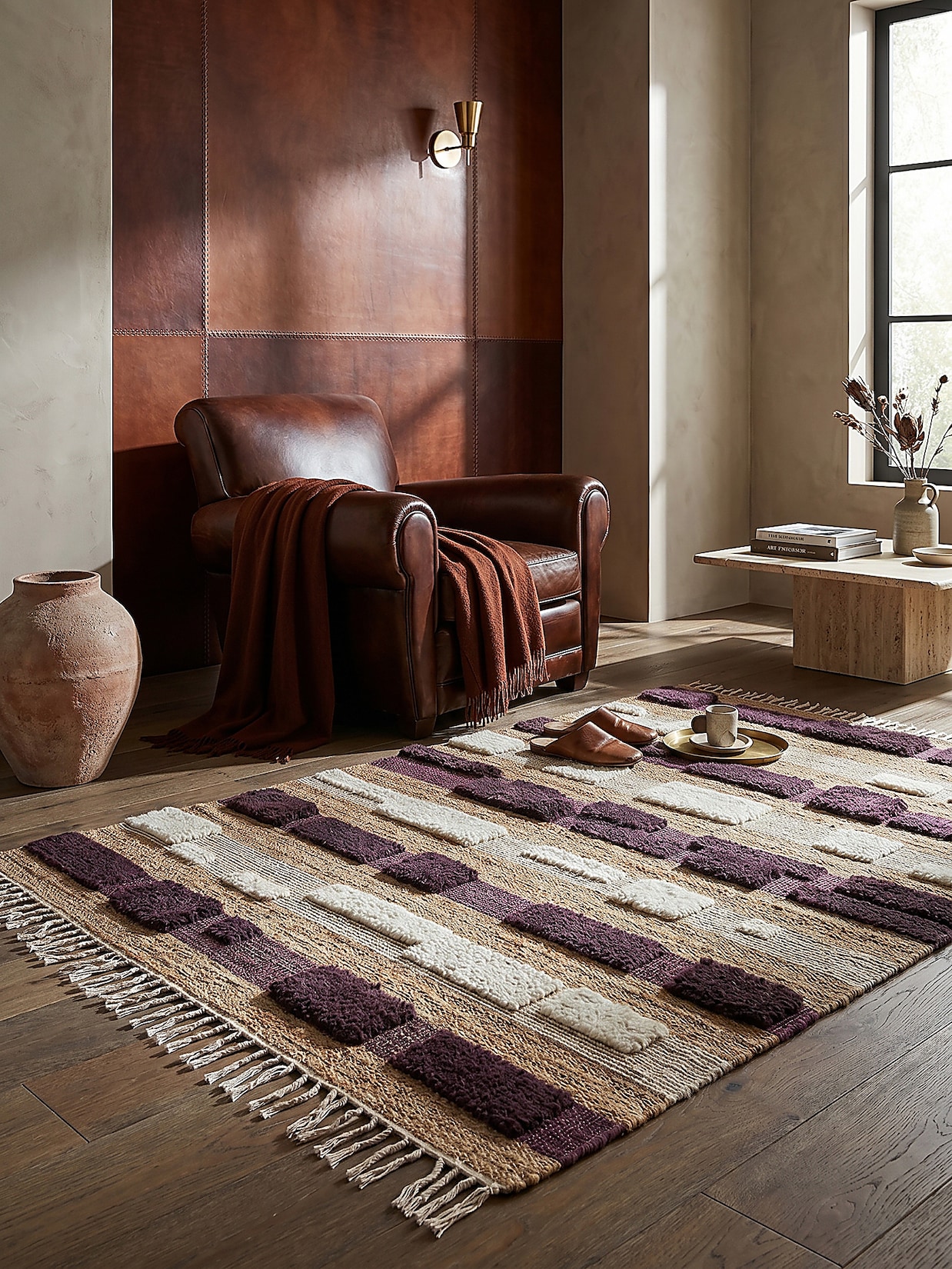 Teppich gestreift Natur-Lila 120 x 170 cm - WHARFE Kadima Design