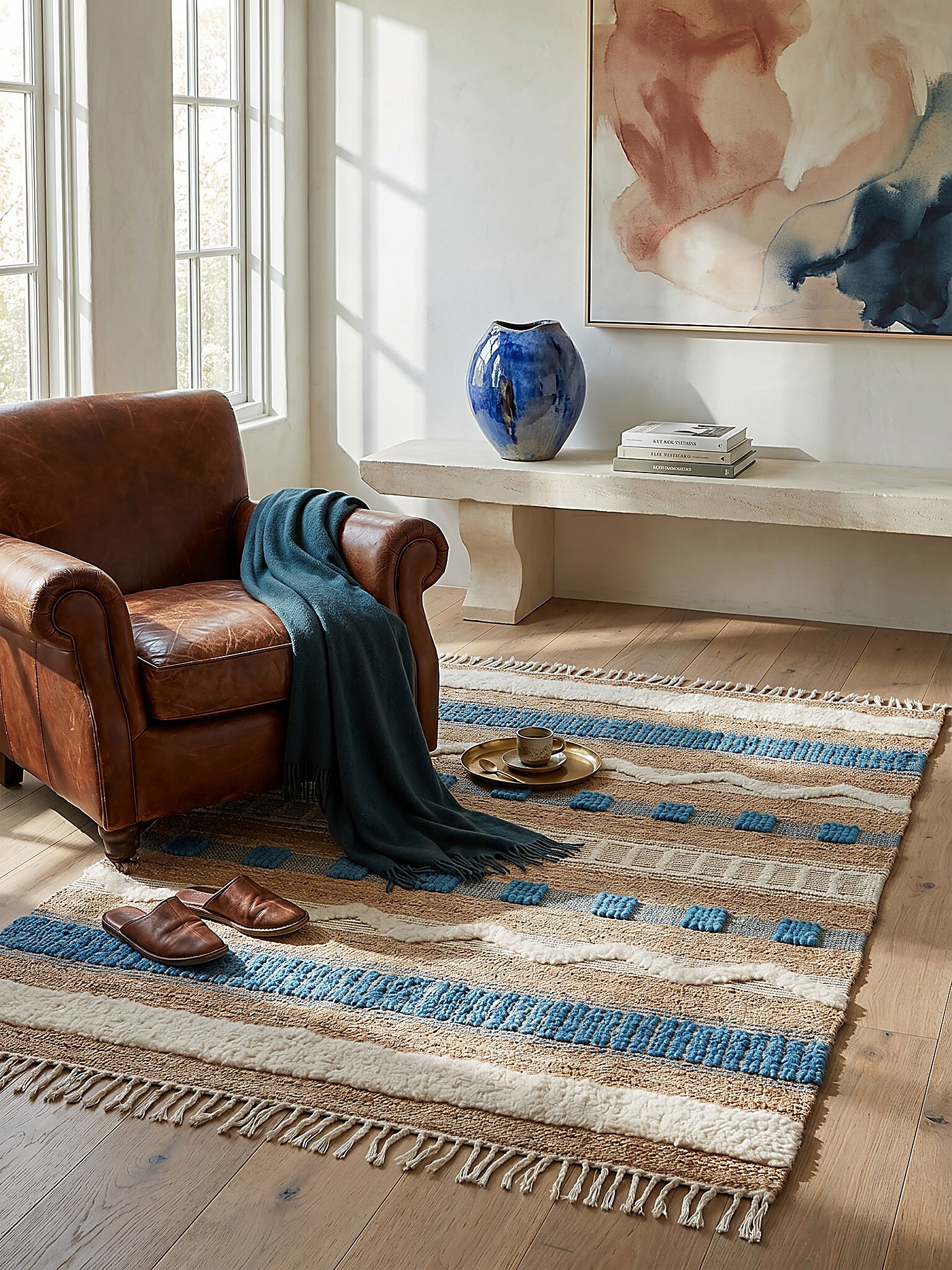 Teppich gestreift Natur-Blau 120 x 170 cm - WHARFE | Kadima Design - Bild 1