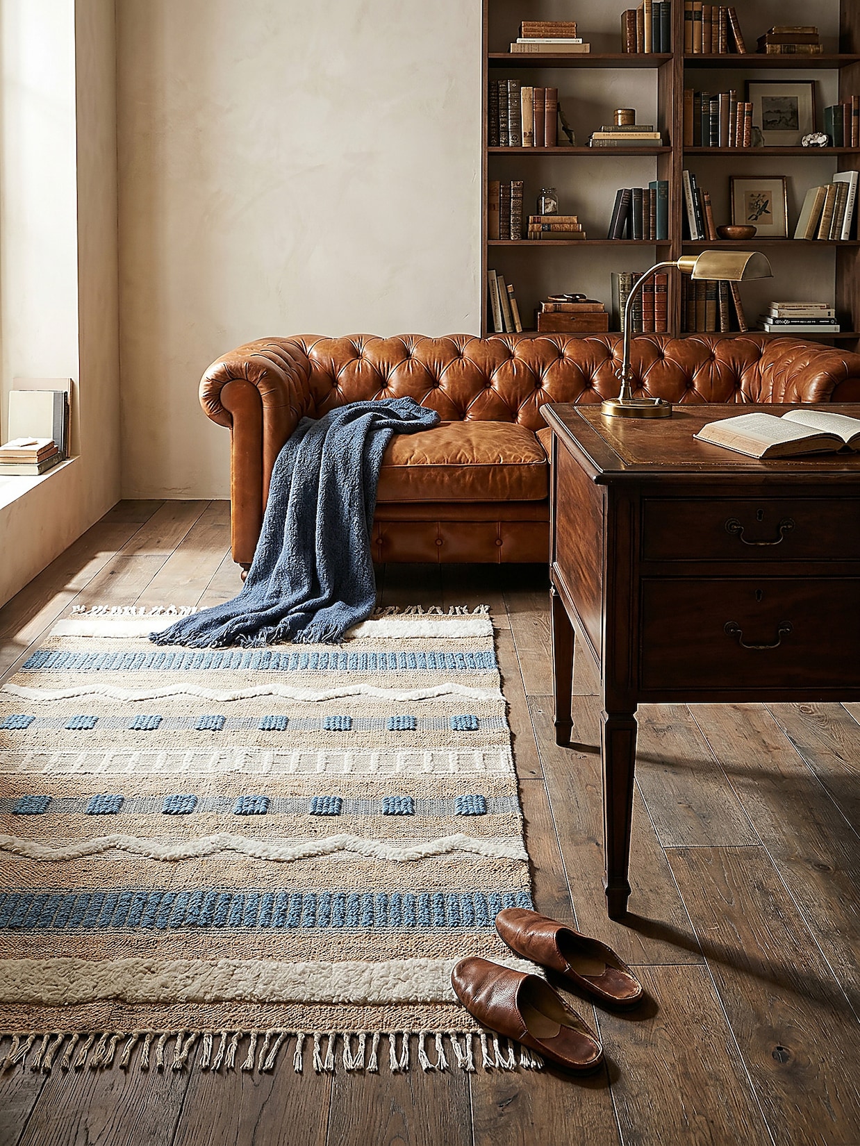 Teppich gestreift Natur-Blau 160 x 230 cm - WHARFE Kadima Design