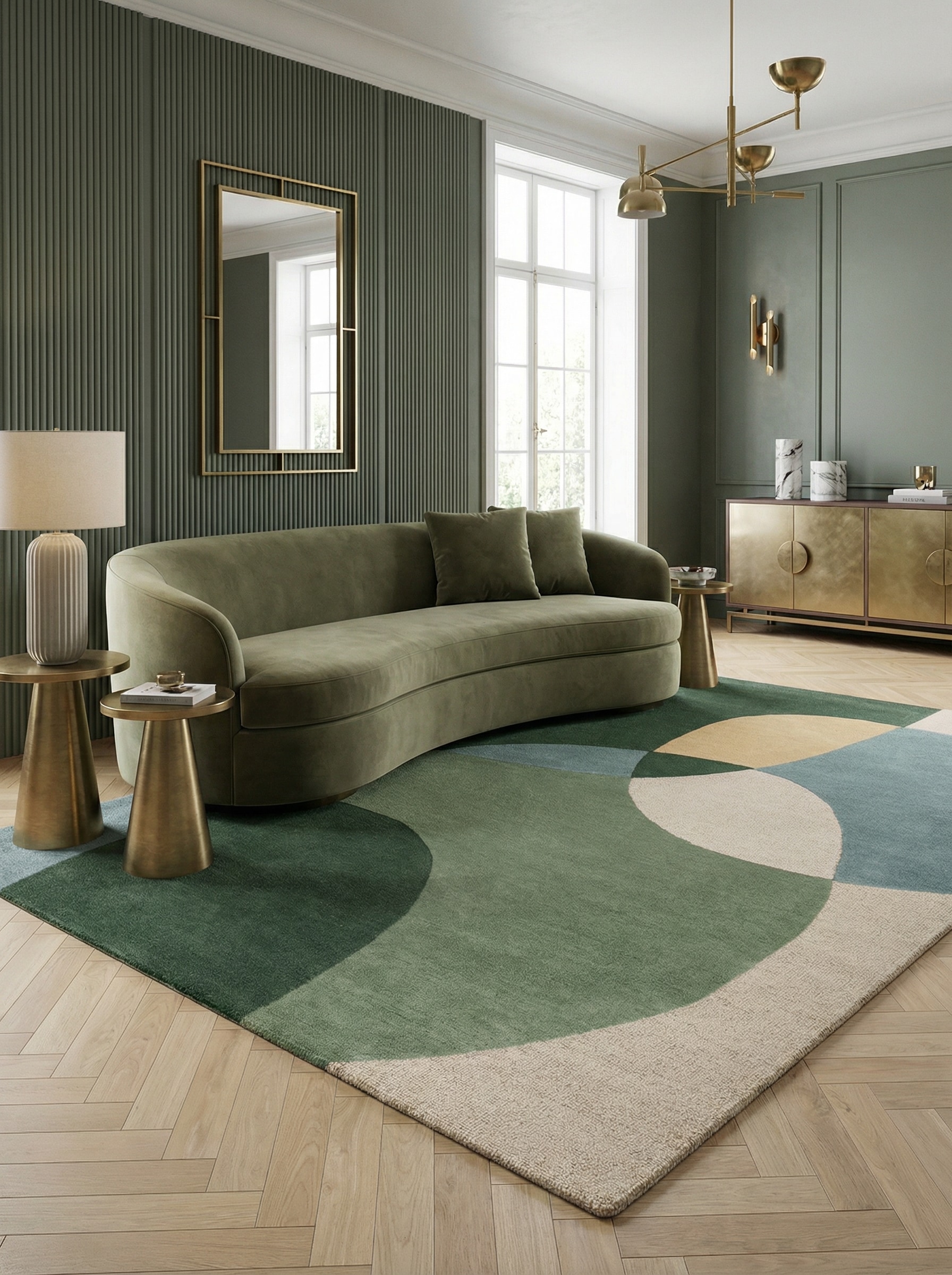 Wollteppich abstrakt Gr&uuml;n-Blau 120 x 170 cm - AIRE | Kadima Design - Bild 1