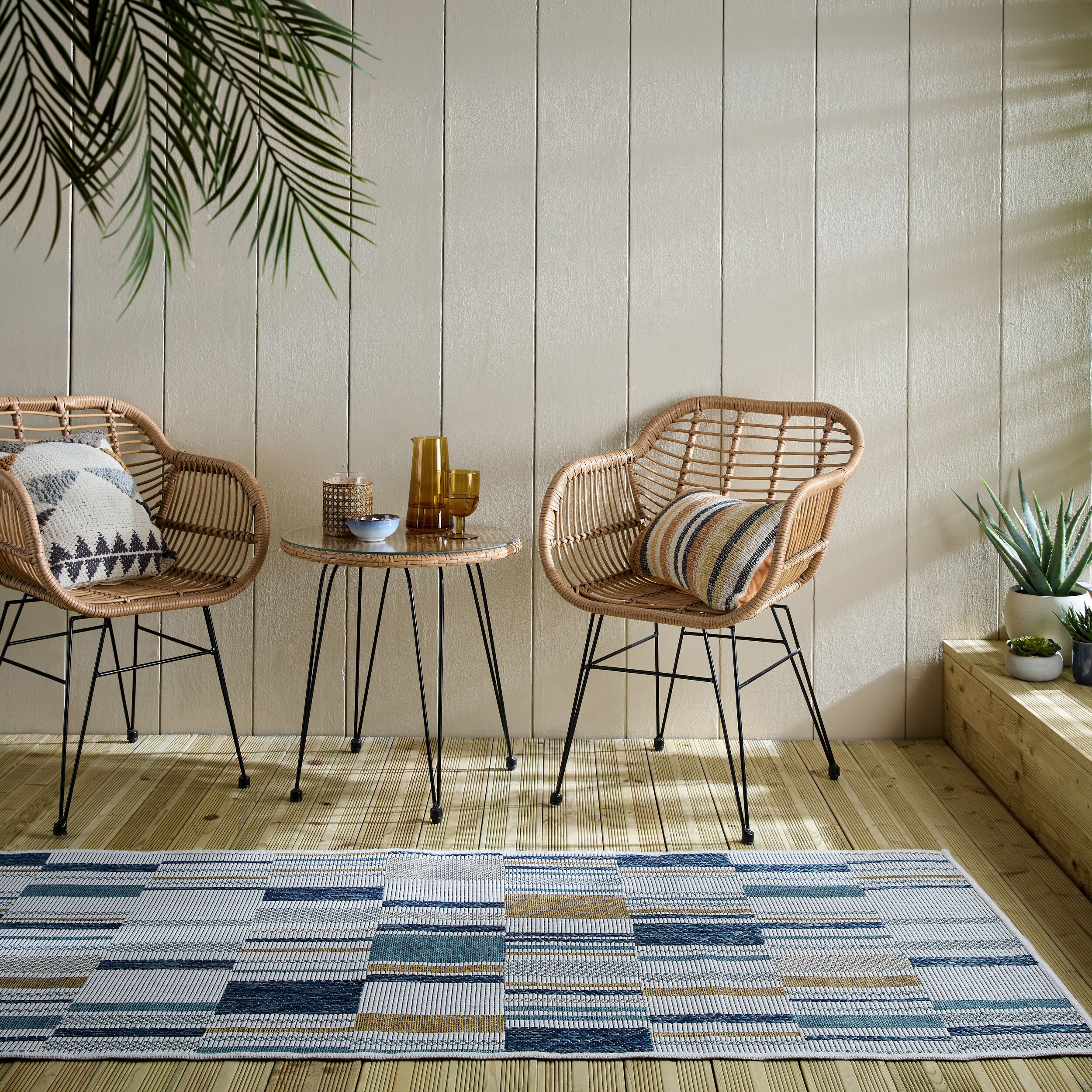 Outdoor-L&auml;ufer geometrisch Blau-Gelb 80 x 230 cm - FLEET | Kadima - Bild 1