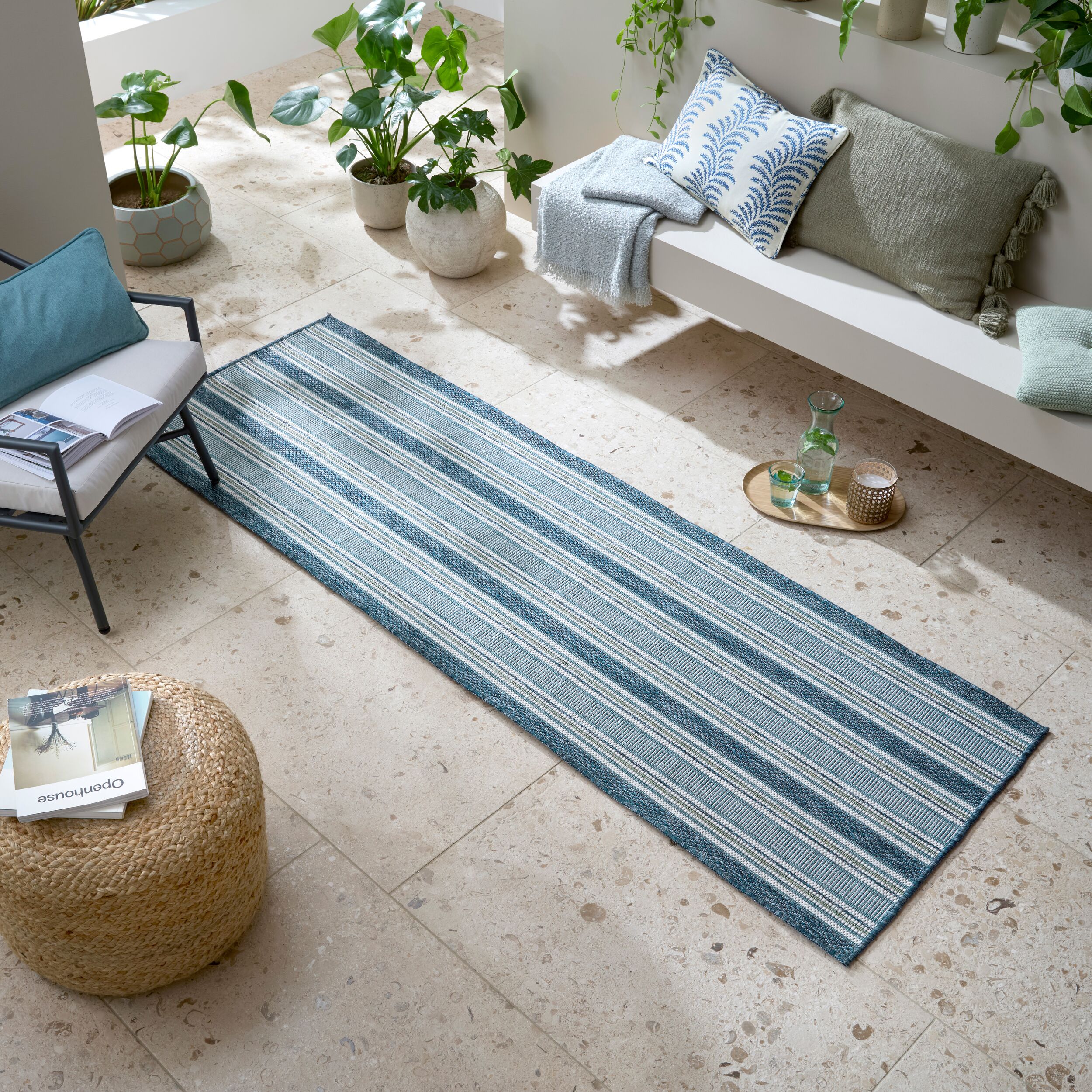 Outdoor-L&auml;ufer geometrisch Blau-Gr&uuml;n 80 x 230 cm - FLEET | Kadima - Bild 1