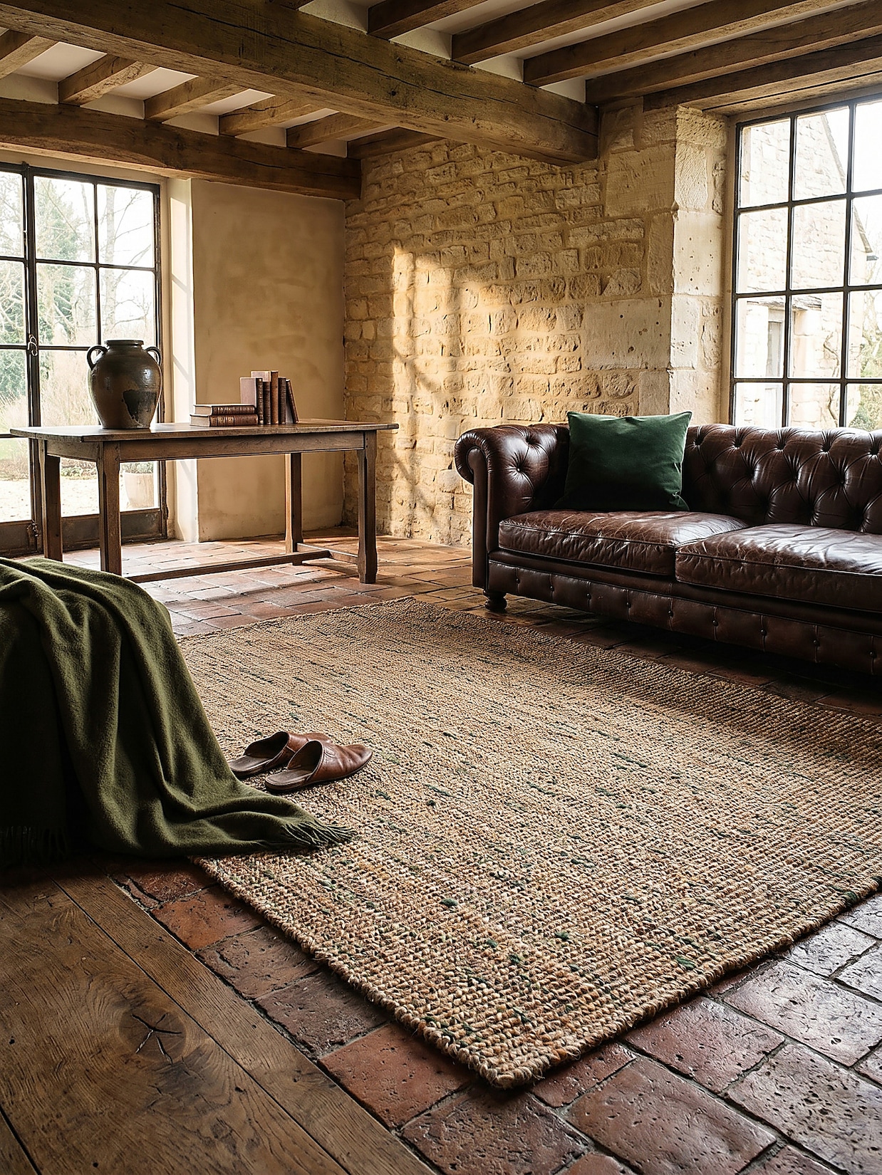 Wollteppich Boho Natur-Grün 120 x 170 cm - ERME Kadima Design