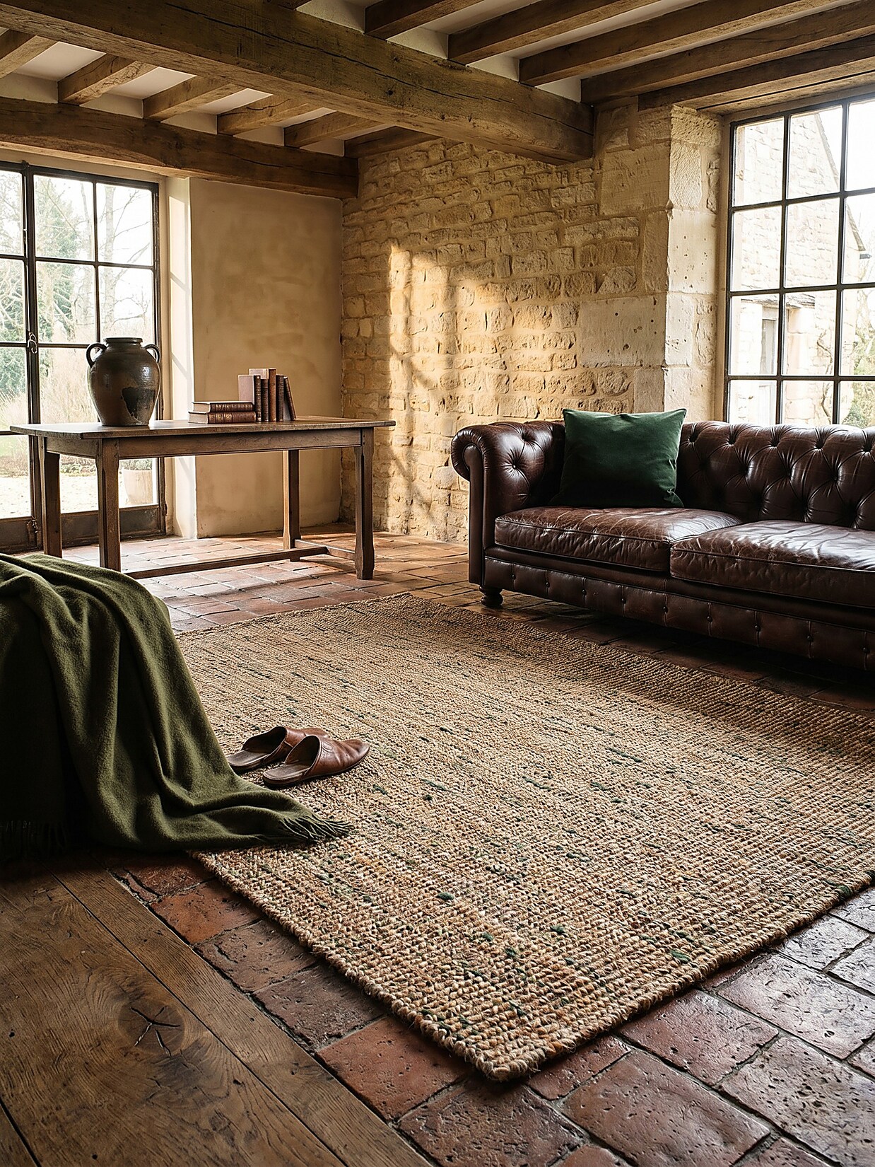 Wollteppich Boho Natur-Grün 200 x 290 cm - ERME Kadima Design