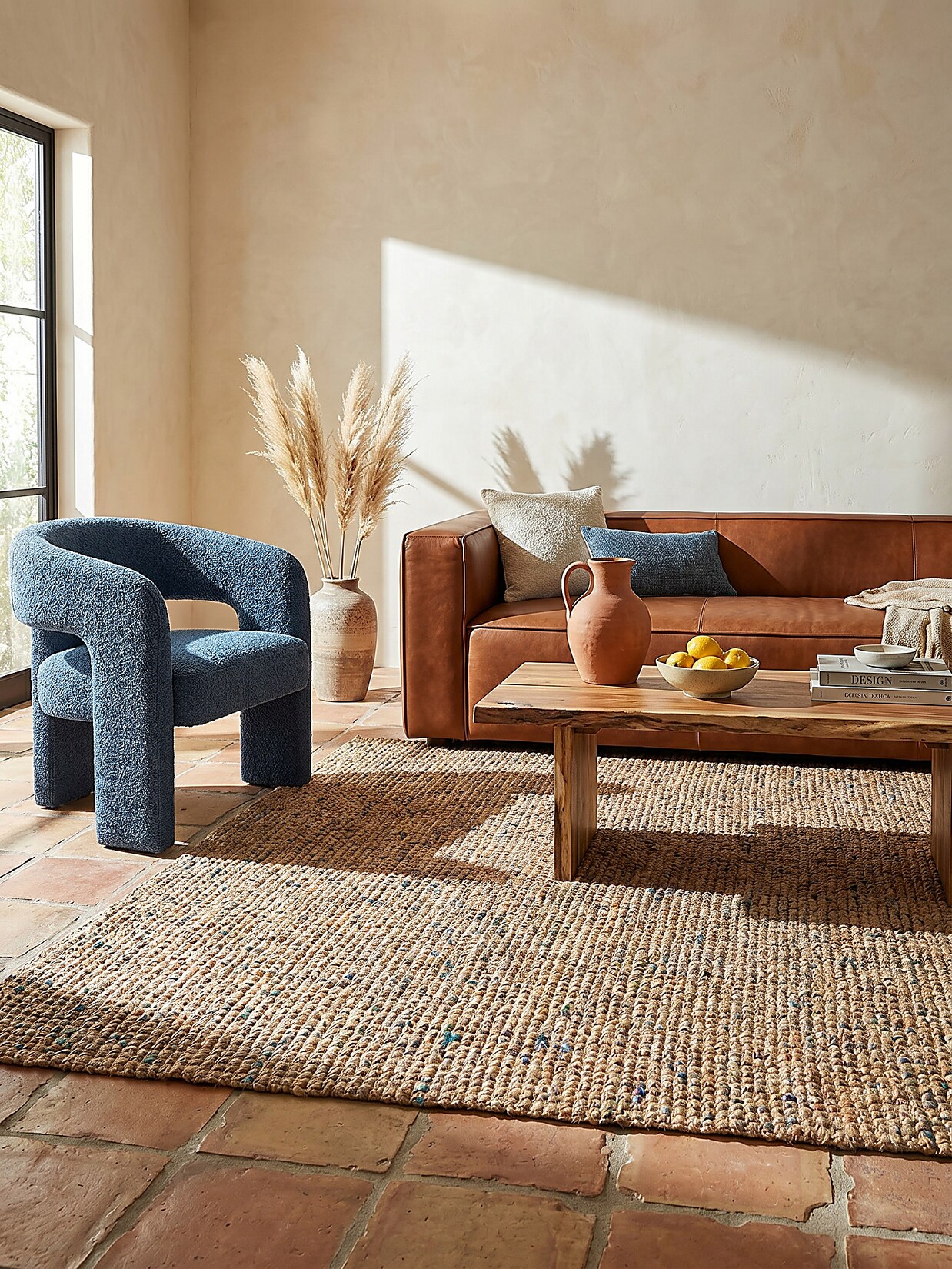Wollteppich Boho Natur-Blau 200 x 290 cm - ERME Kadima Design