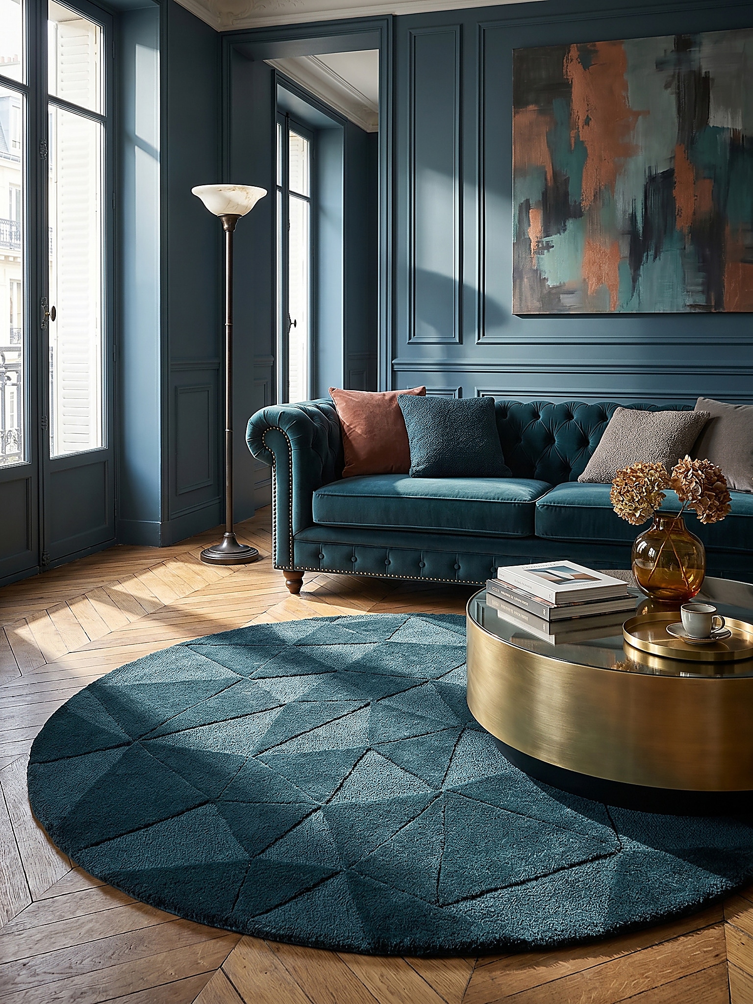 Wollteppich geometrisch Petrol &Oslash;160 cm - DEBEN | Kadima Design - Bild 1