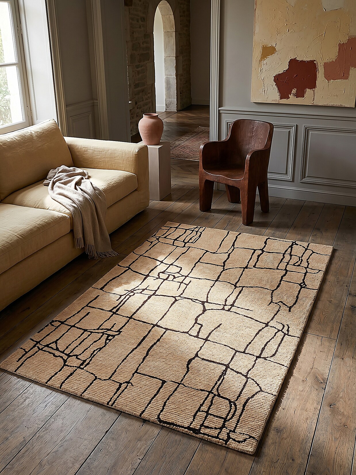 Teppich abstrakt Creme-Schwarz 200 x 300 cm - ARLEN Kadima Design