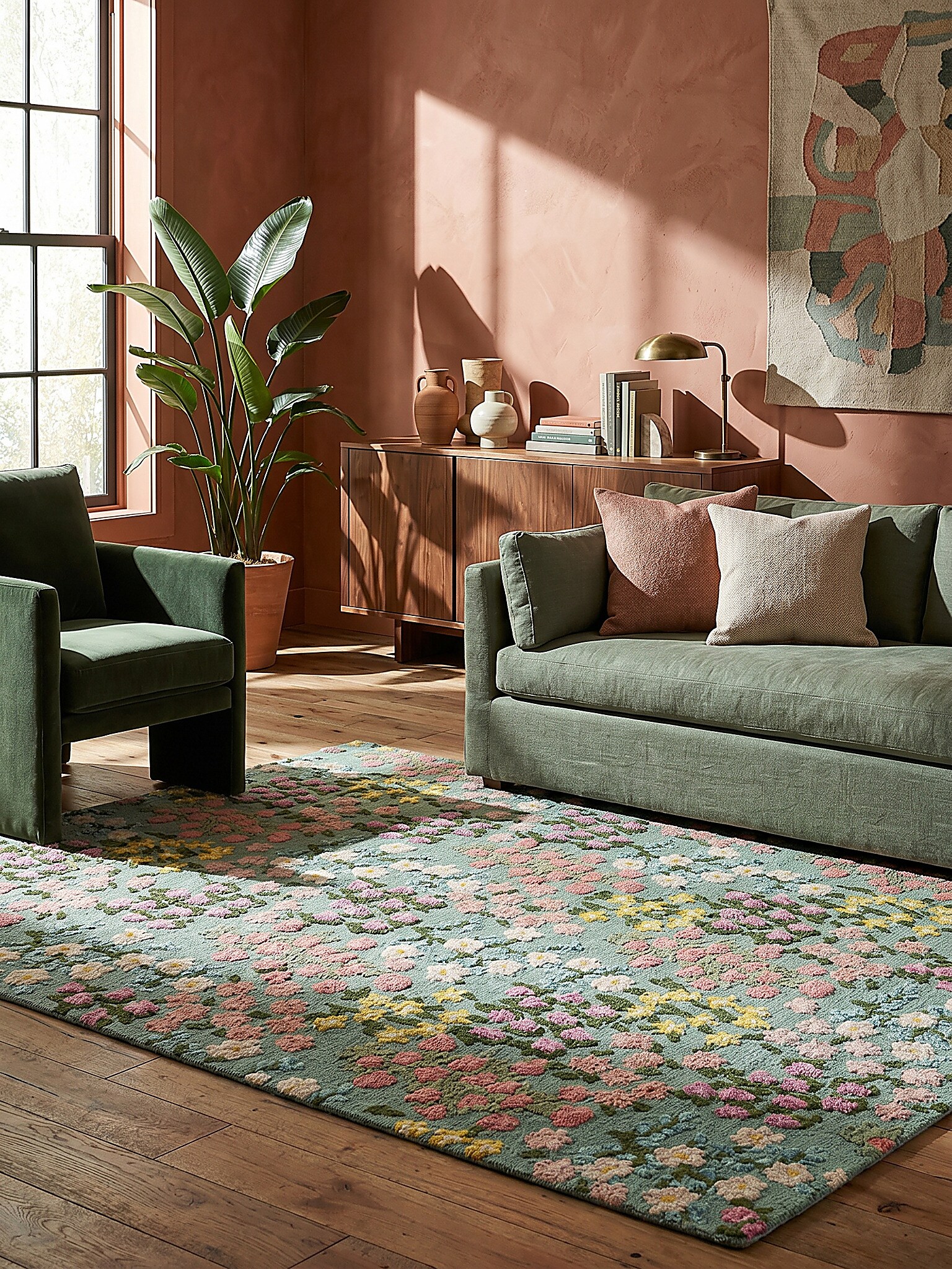 Wollteppich floral Gr&uuml;n-Bunt 120 x 170 cm - VALE | Kadima Design - Bild 1