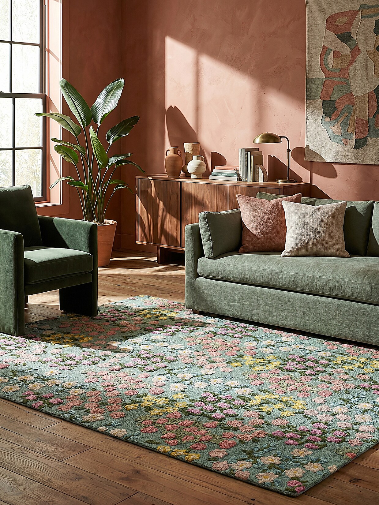 Wollteppich floral Grün-Bunt 200 x 290 cm - VALE Kadima Design