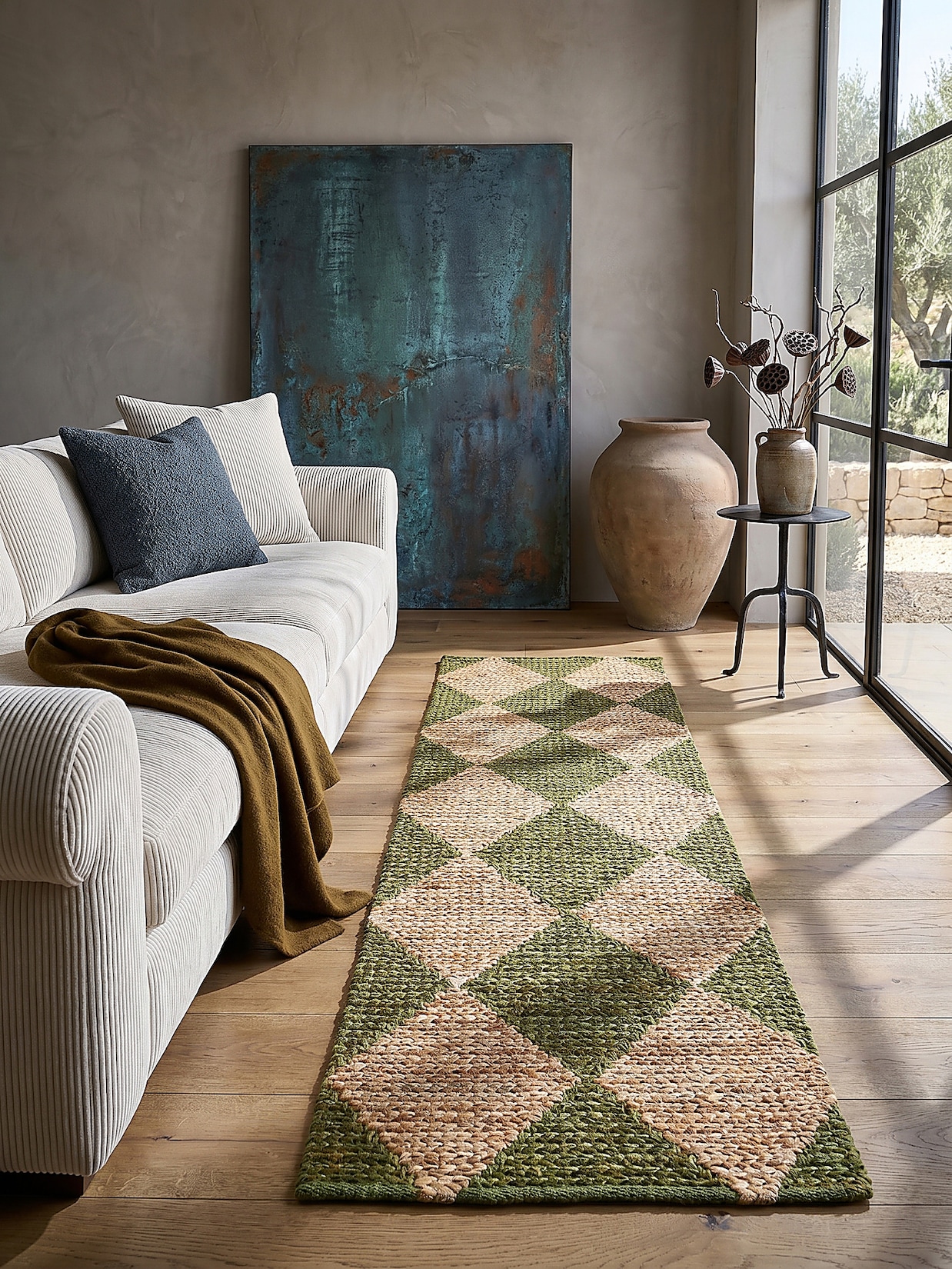 Läufer Rauten Olivegrün 80 x 230 cm - BAIN Kadima Design