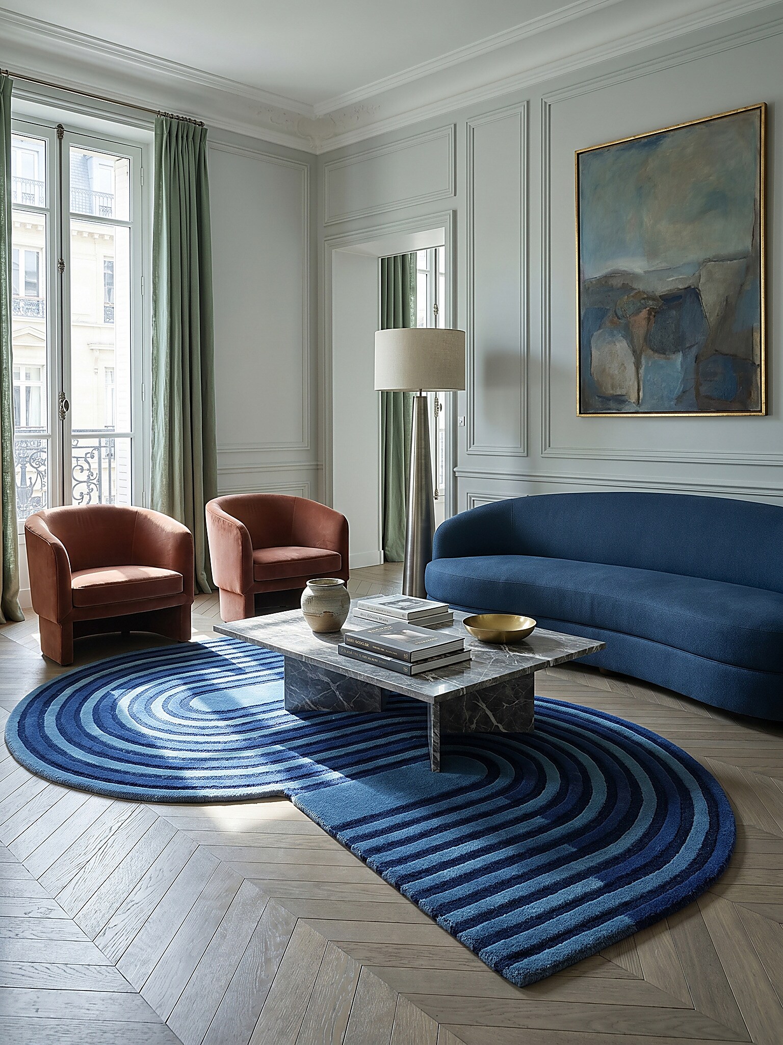 Wollteppich geometrisch Blau 120 x 180 cm - LEVEN | Kadima Design - Bild 1