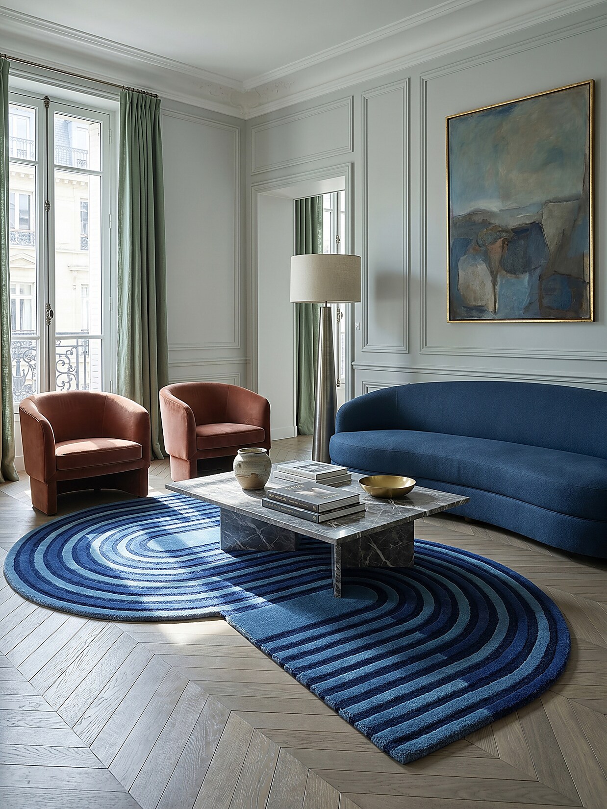 Wollteppich geometrisch Blau 150 x 240 cm - LEVEN Kadima Design