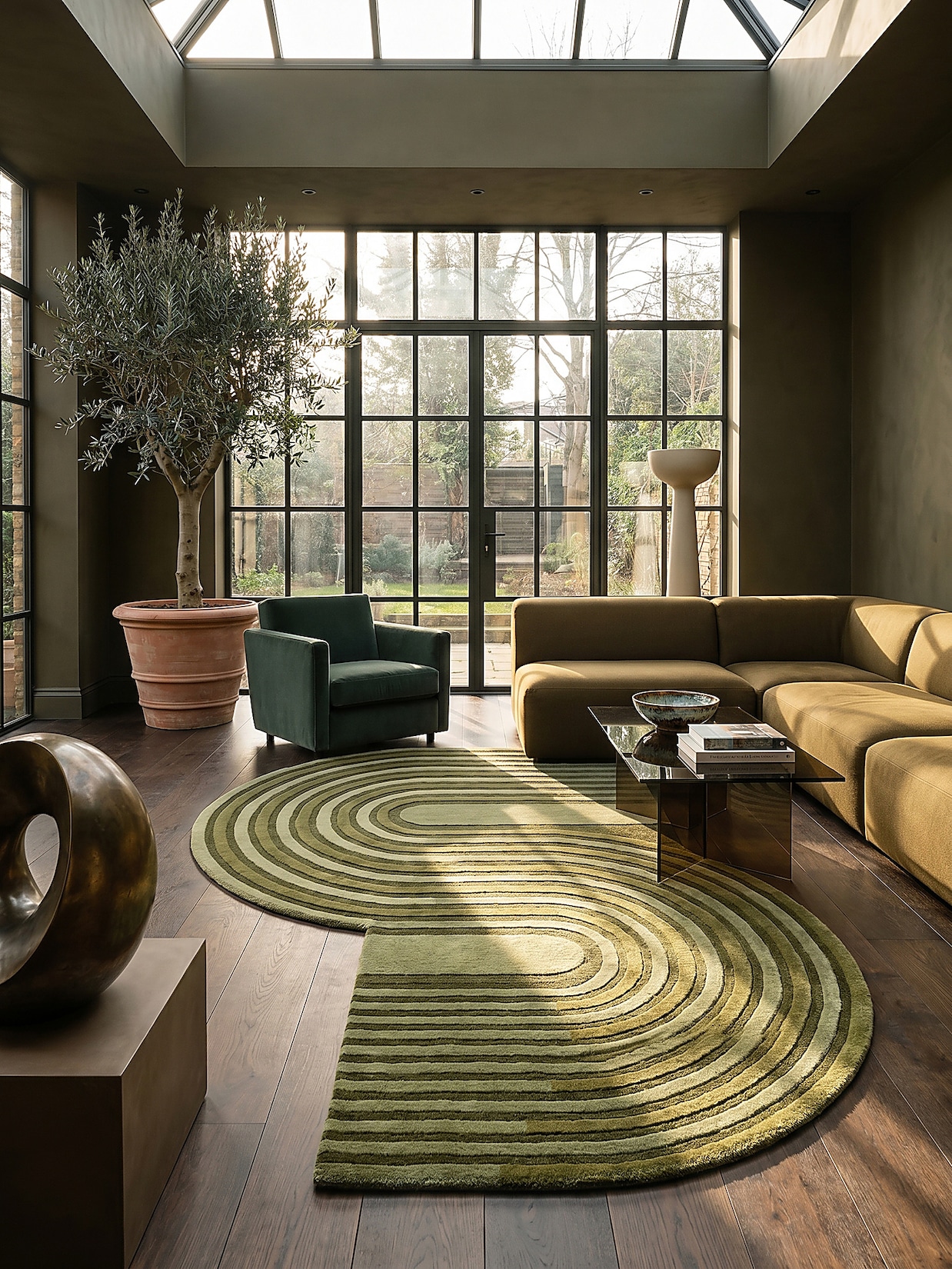 Wollteppich geometrisch Olivegrün 120 x 180 cm - LEVEN Kadima Design