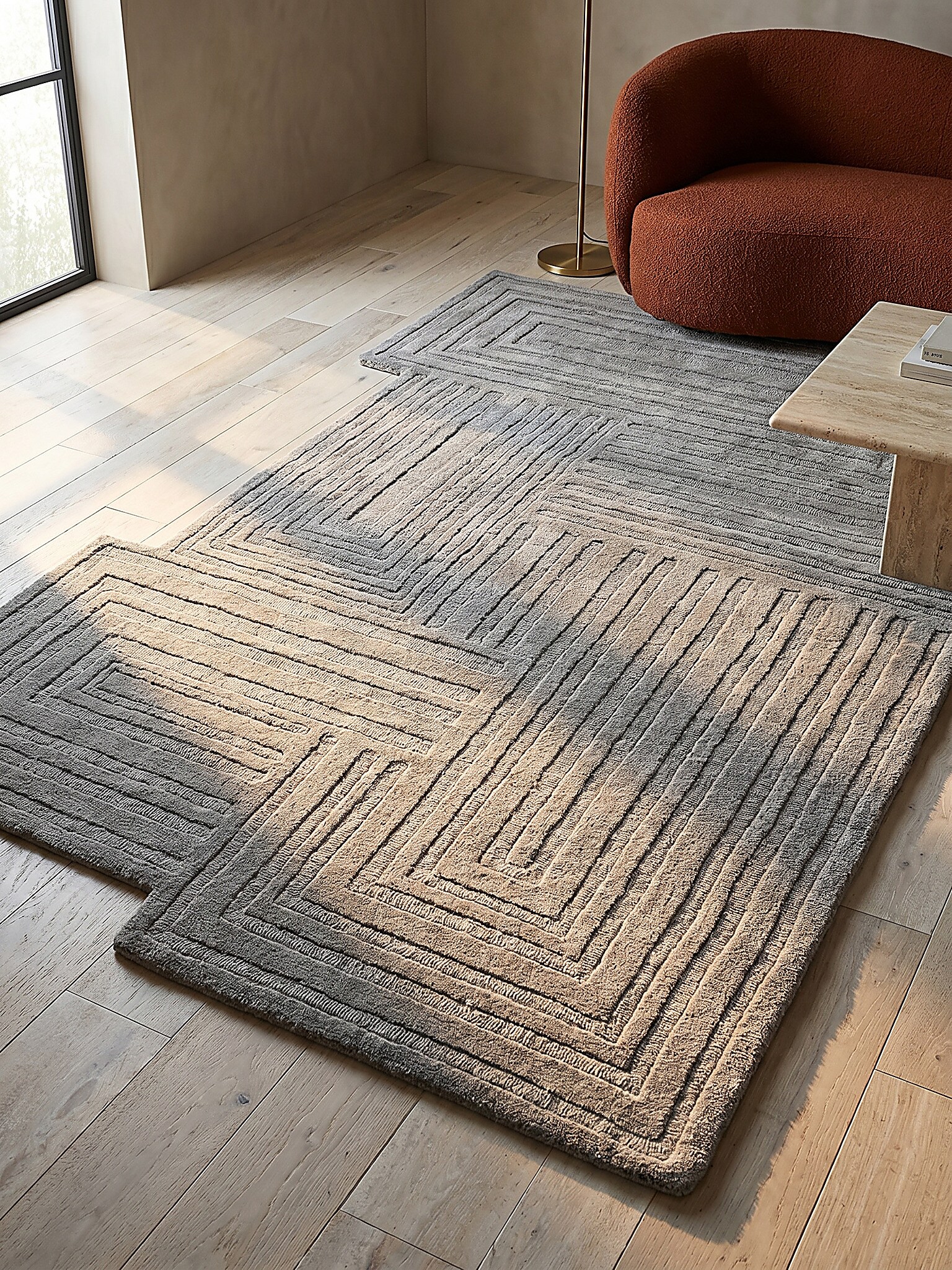Wollteppich geometrisch Grau 160 x 230 cm - LEVEN | Kadima Design - Bild 1