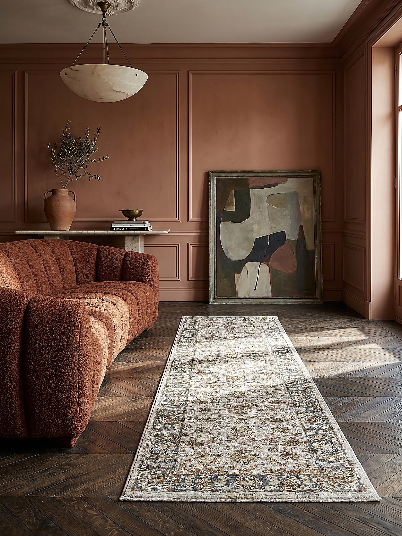 L&auml;ufer floral Erdt&ouml;ne-Gr&uuml;n 60 x 230 cm - ADUR | Kadima Design - Bild 1