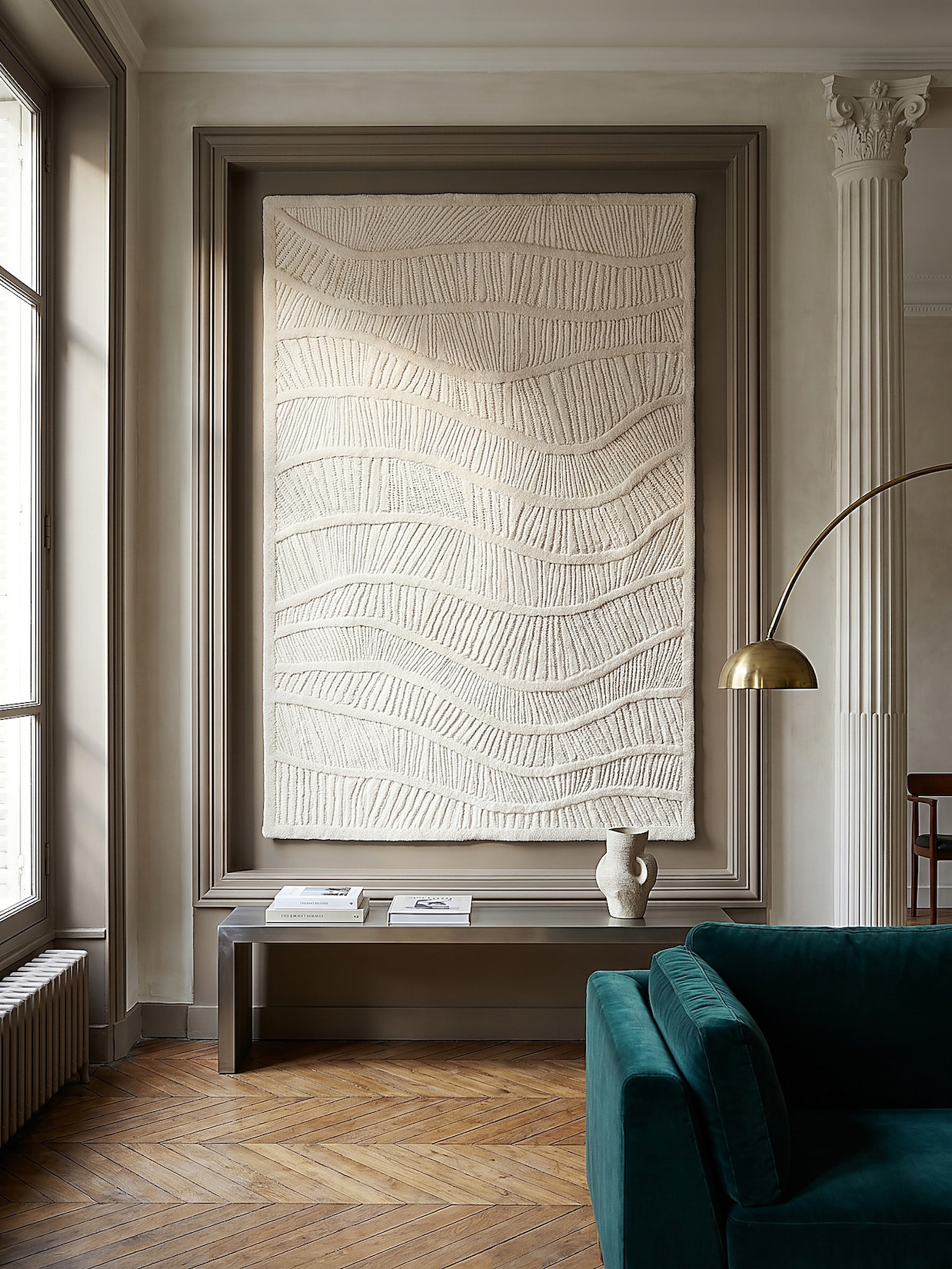 Wollteppich Wellen-Relief Weiß 140 x 200 cm - CARVE Kadima Design