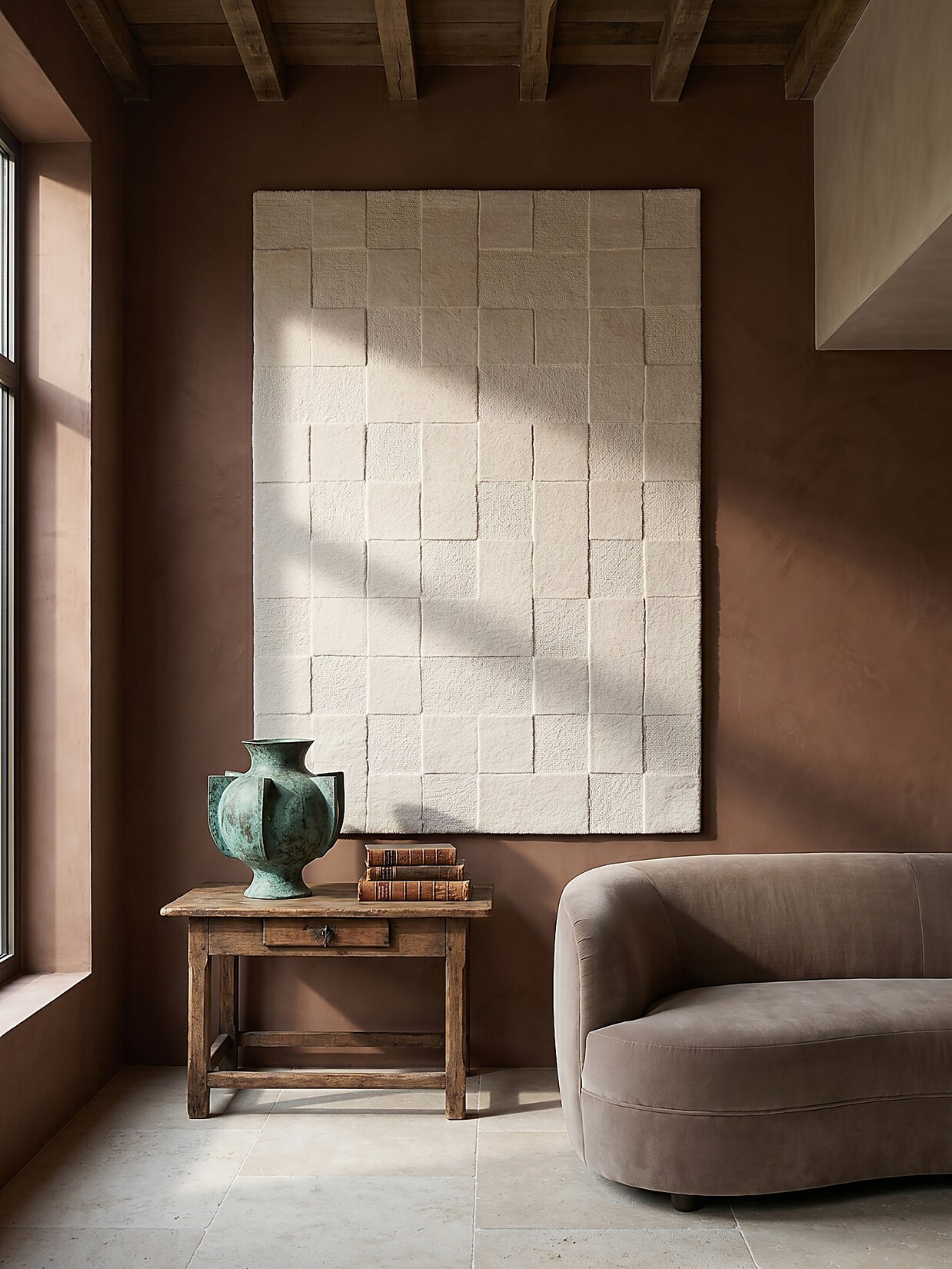 Wollteppich kariert Elfenbein 200 x 290 cm - DEBEN Kadima Design