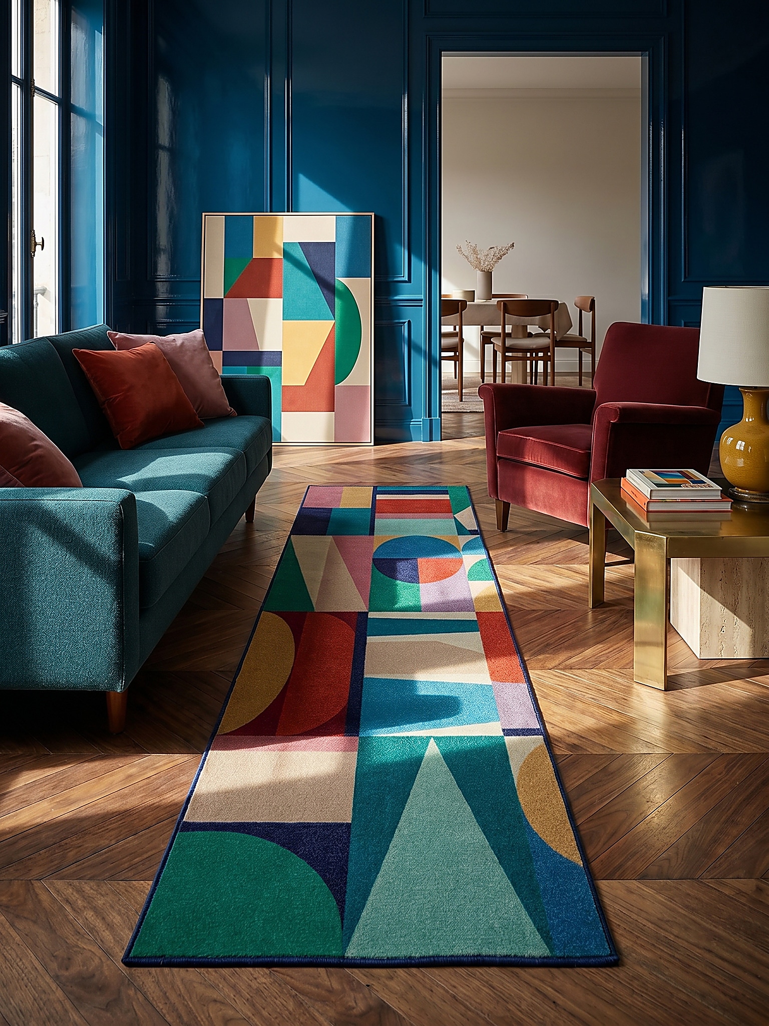 L&auml;ufer Geo-Patchwork Bunt 80 x 300 cm - DAHLIA | Kadima Design - Bild 1