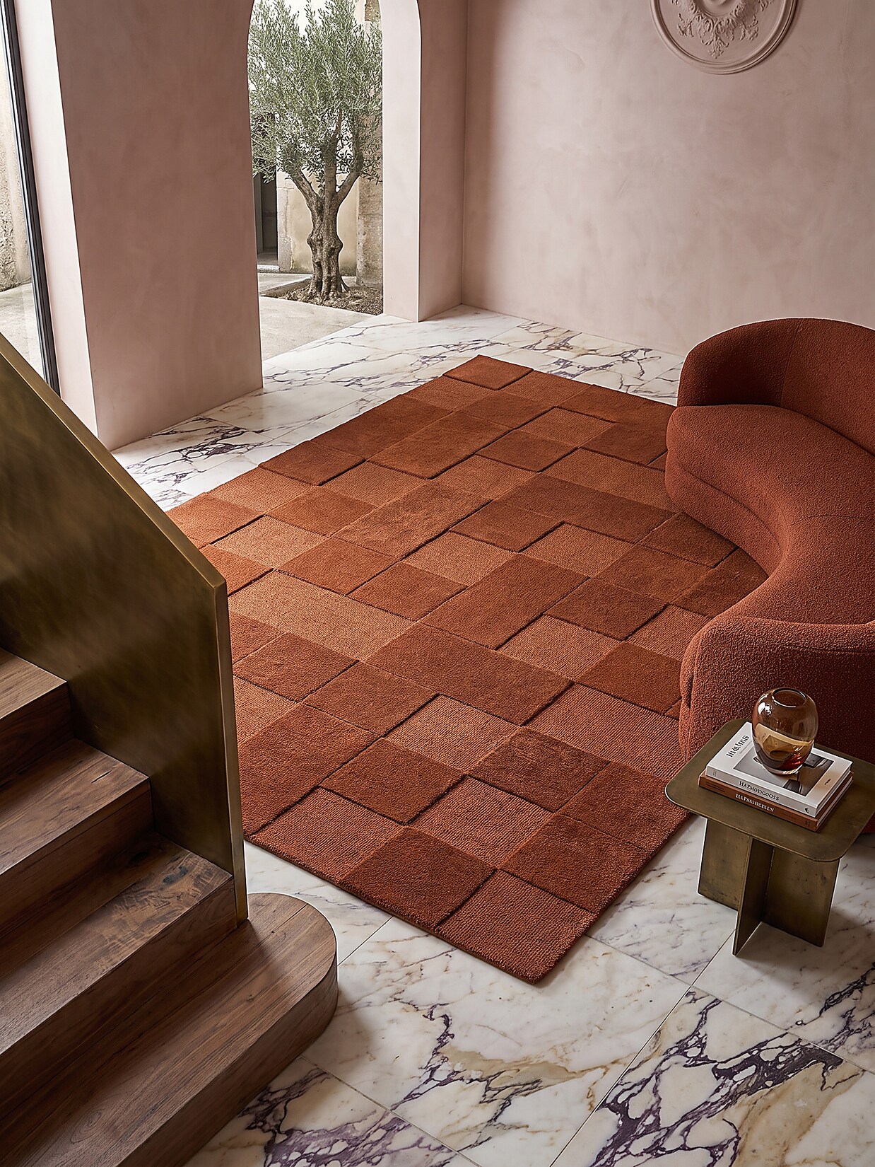 Wollteppich kariert Terrakotta 200 x 290 cm - DEBEN Kadima Design