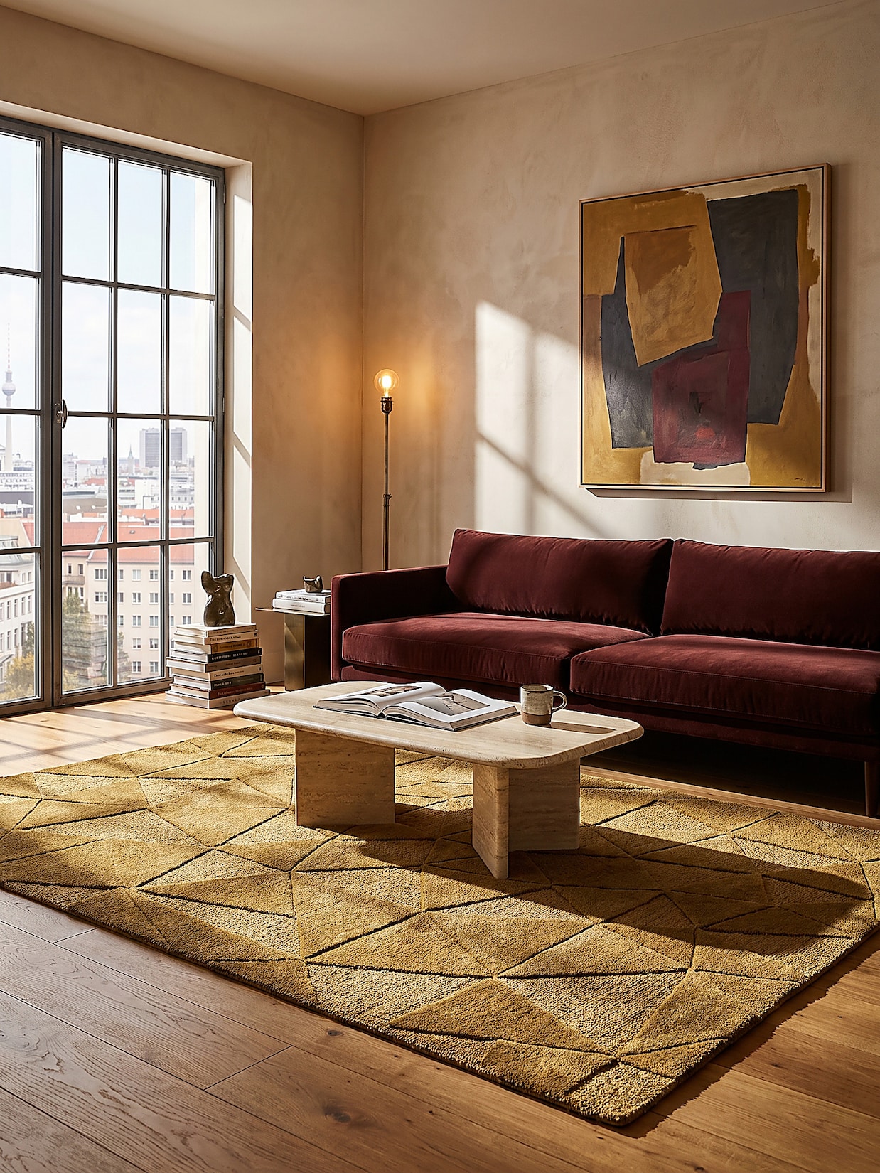 Wollteppich geometrisch Ocker 200 x 290 cm - DEBEN Kadima Design