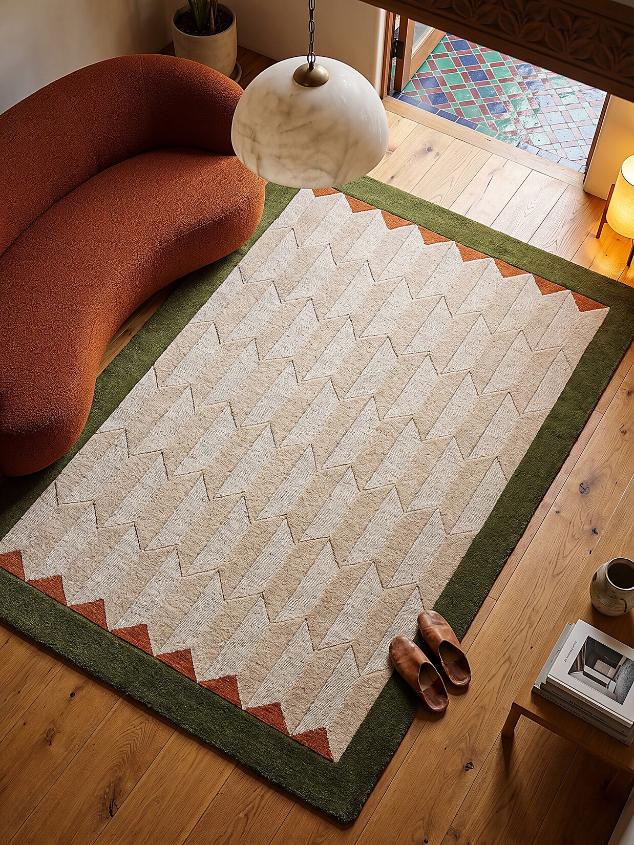 Wollteppich geometrisch Erdtöne-Grün 160 x 230 cm - DARENT Kadima