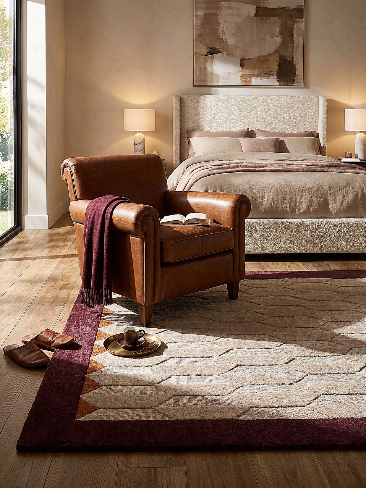 Wollteppich geometrisch Bordeauxrot 200 x 290 cm - DARENT Kadima