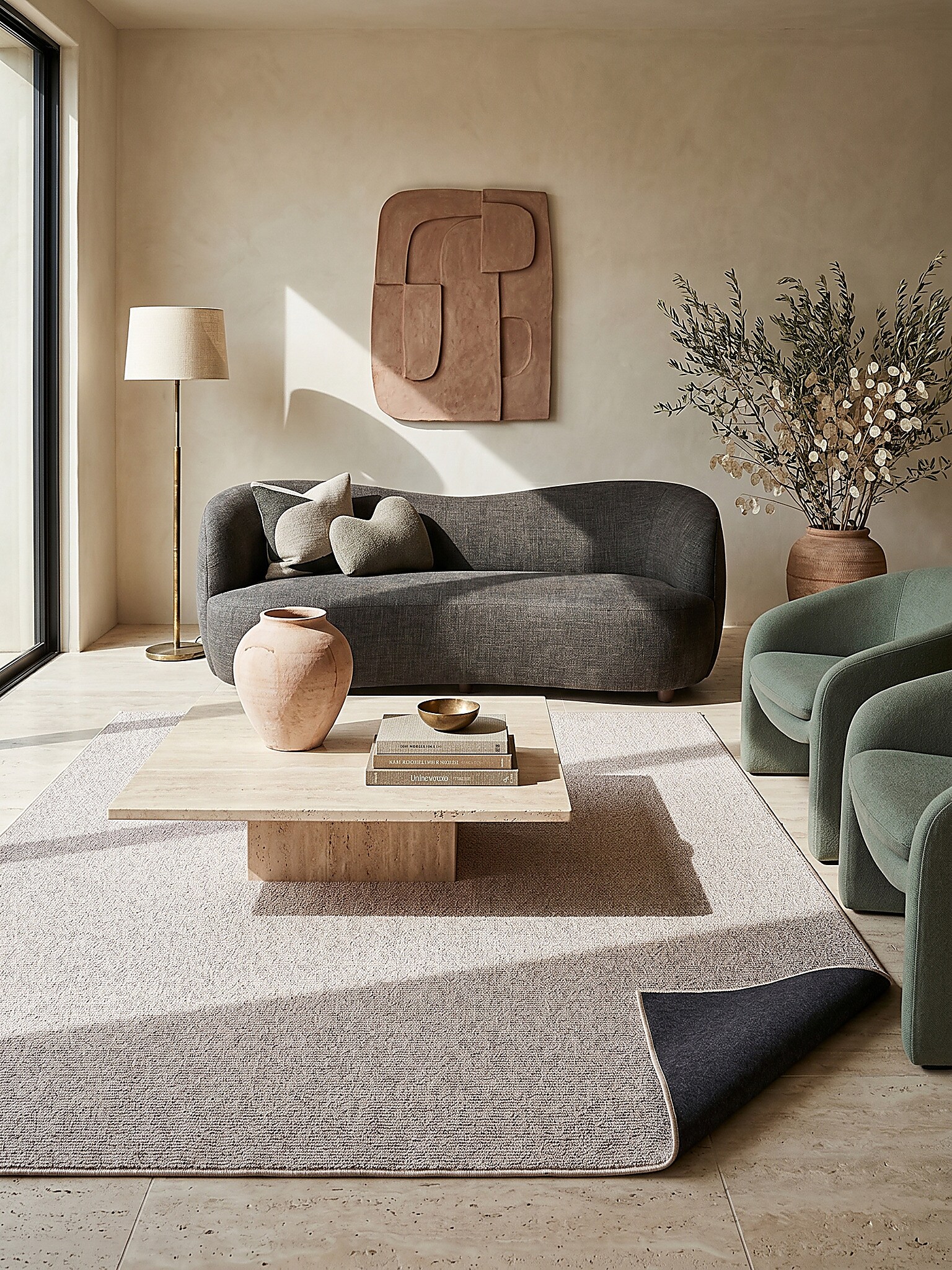 Niederflor-Teppich Uni Beige 133x133 cm - COLFOSCO