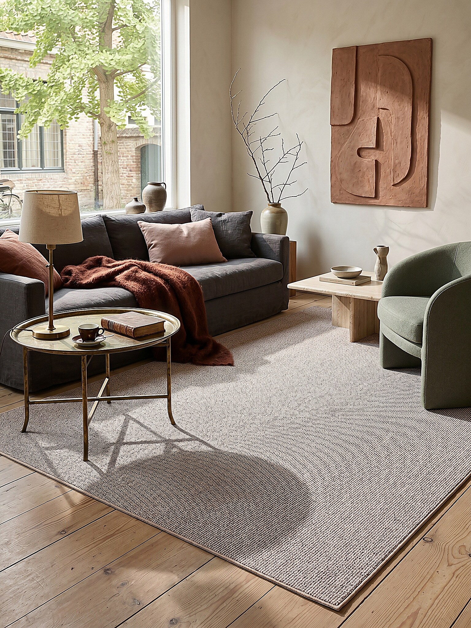 Niederflor-Teppich Uni Beige 133x133 cm - COLFOSCO