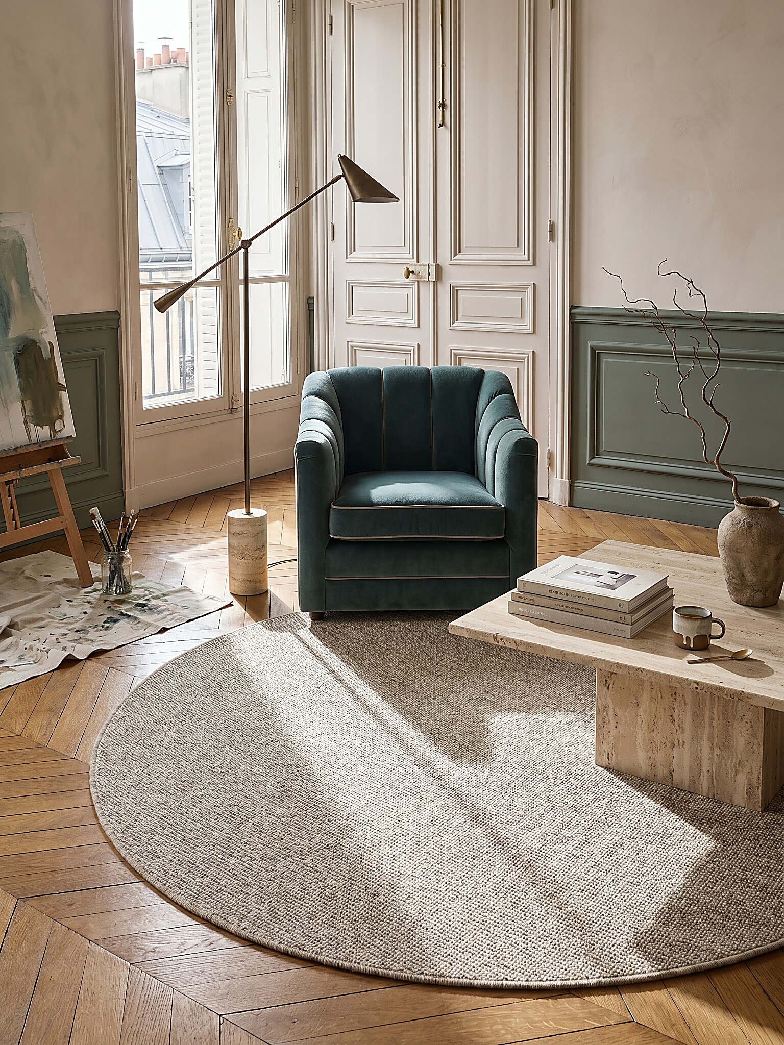 Niederflor-Teppich Uni Beige 133x133 cm - COLFOSCO | Kadima Design - Bild 1