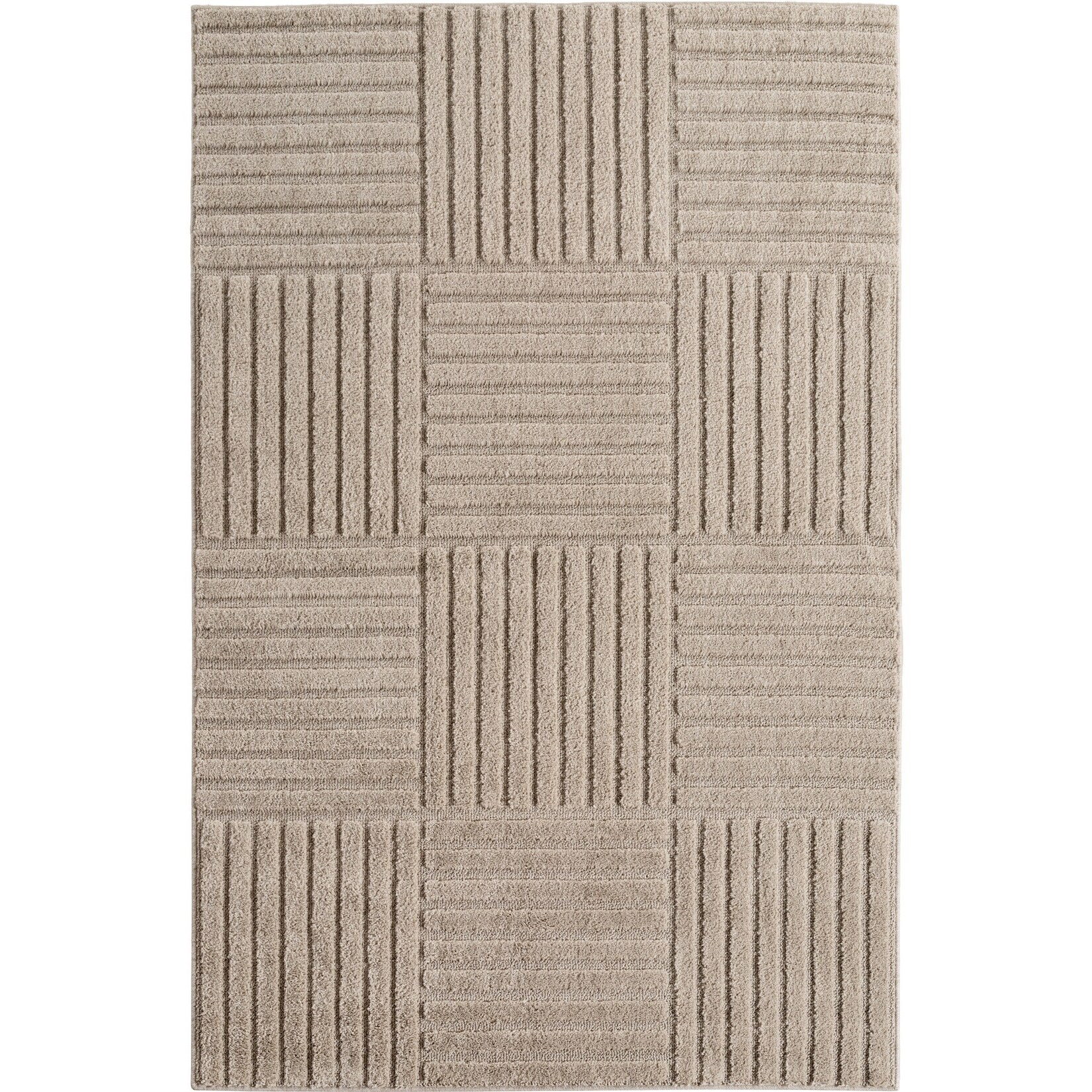 Hochflorteppich Cord-Streifen-Patchwork Beige 80x250 cm Waschbar