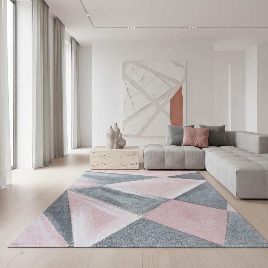 Kurzflorteppich ANDALO, geometrisch, aus Polypropylen, Rosa, 80 x 250 cm