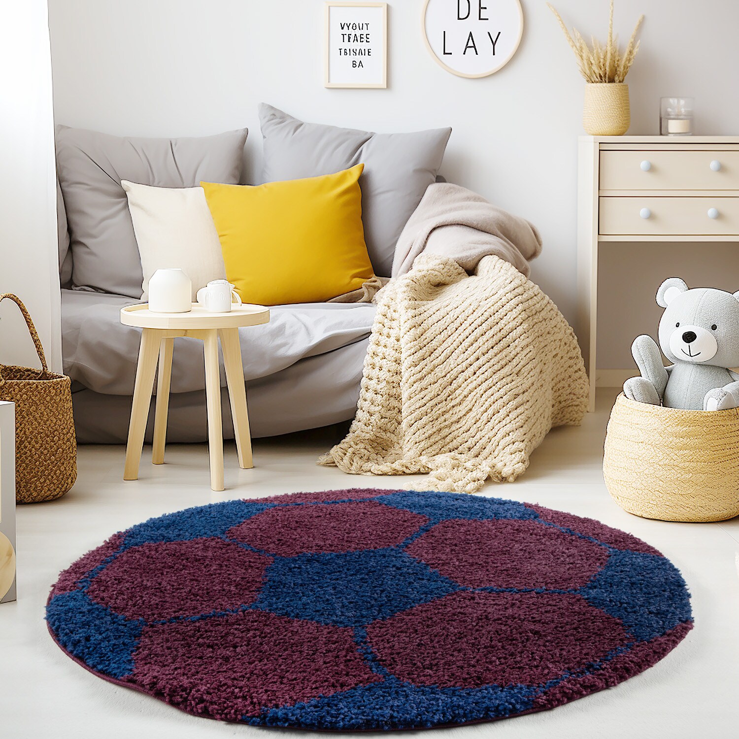 Kinderteppich MATREI, mit Fußball-Motiv, Marineblau, Ø 100 cm