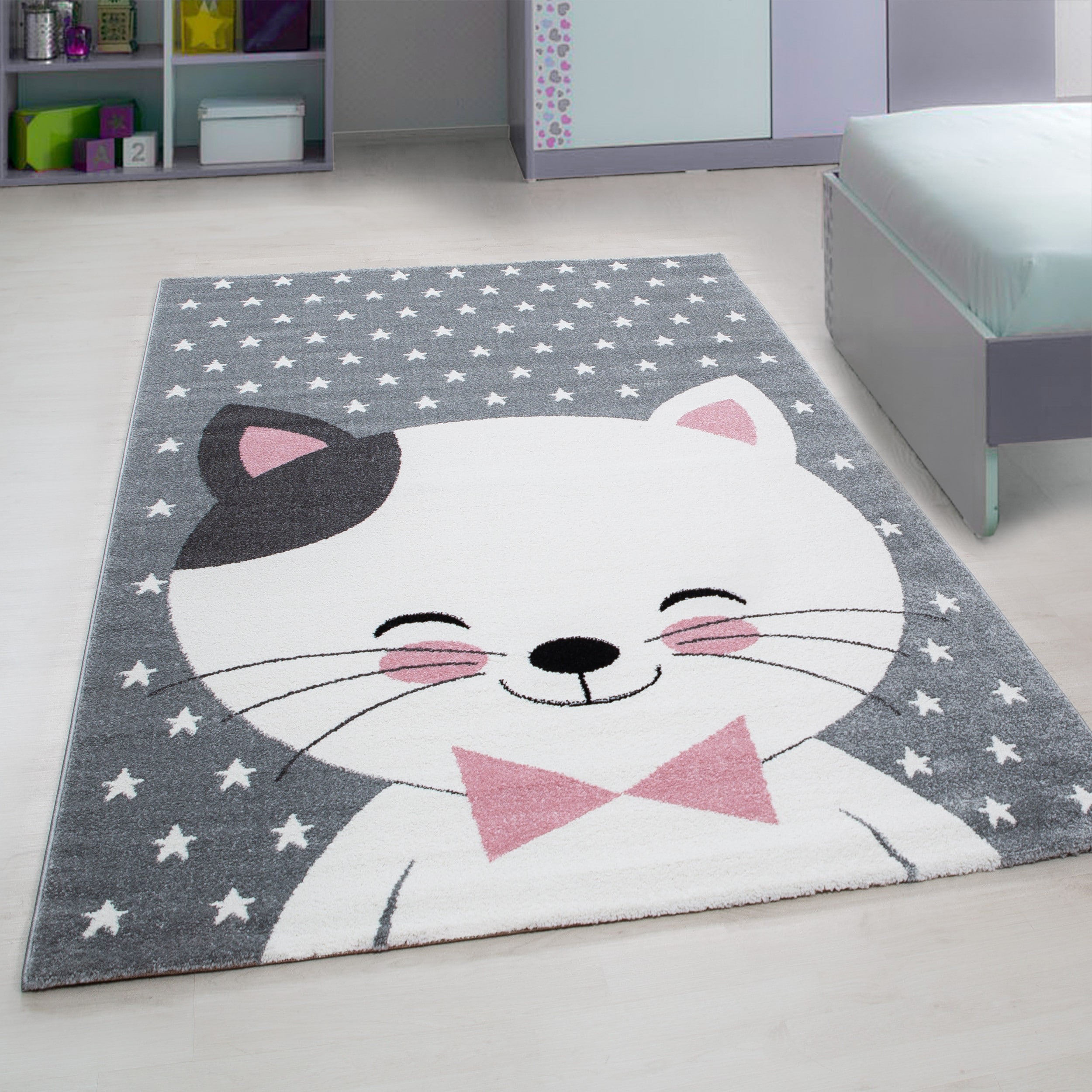 Kinderteppich TASNA, mit Katzen-Motiv, Rosa, 80 x 150 cm - Bild 1