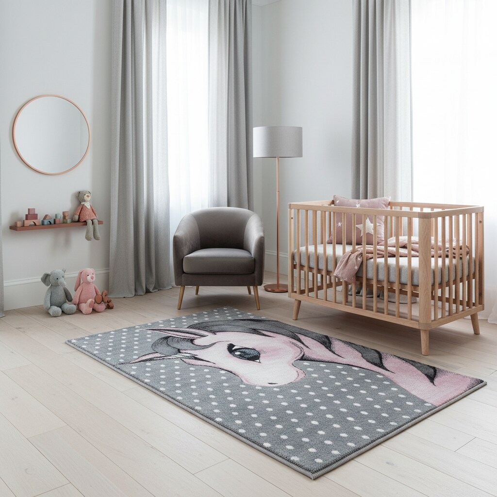 Kinderteppich TASNA, mit Einhorn-Motiv, Rosa, 80 x 150 cm
